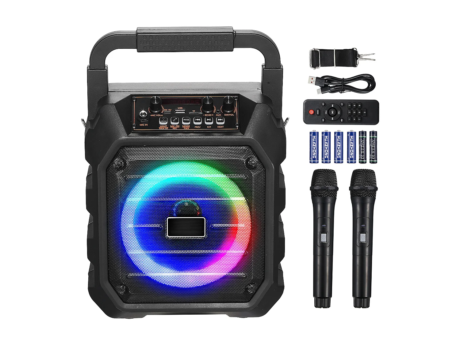 Machine de Karaoké SucceBuy pour Adultes, 20 W, Enceinte Bluetooth Portable de 6,5 Pouces avec 2 Microphones Sans Fil, Lumière LED, Fonction TWS, Poignée