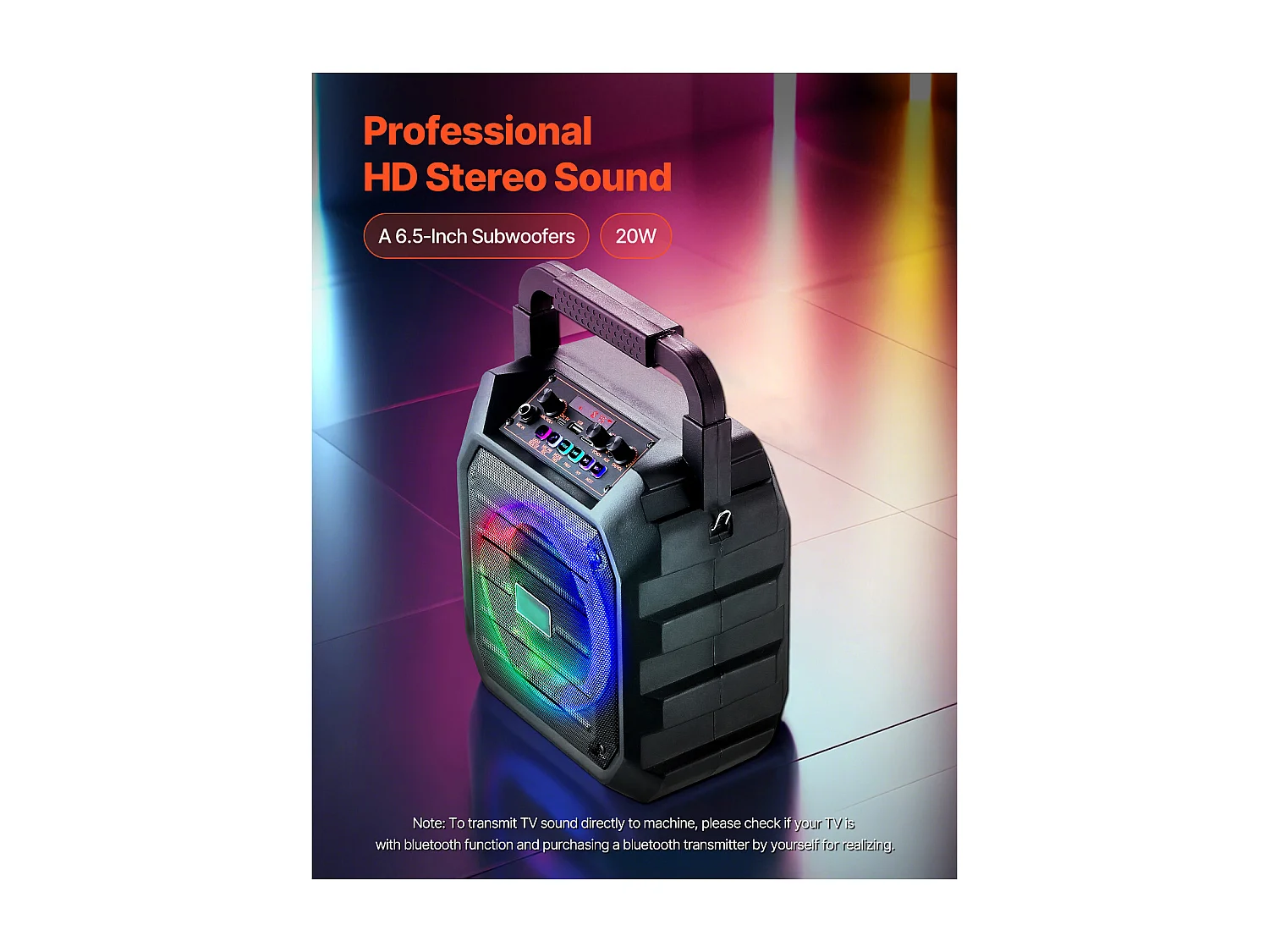 Machine de Karaoké SucceBuy pour Adultes, 20 W, Enceinte Bluetooth Portable de 6,5 Pouces avec 2 Microphones Sans Fil, Lumière LED, Fonction TWS, Poignée