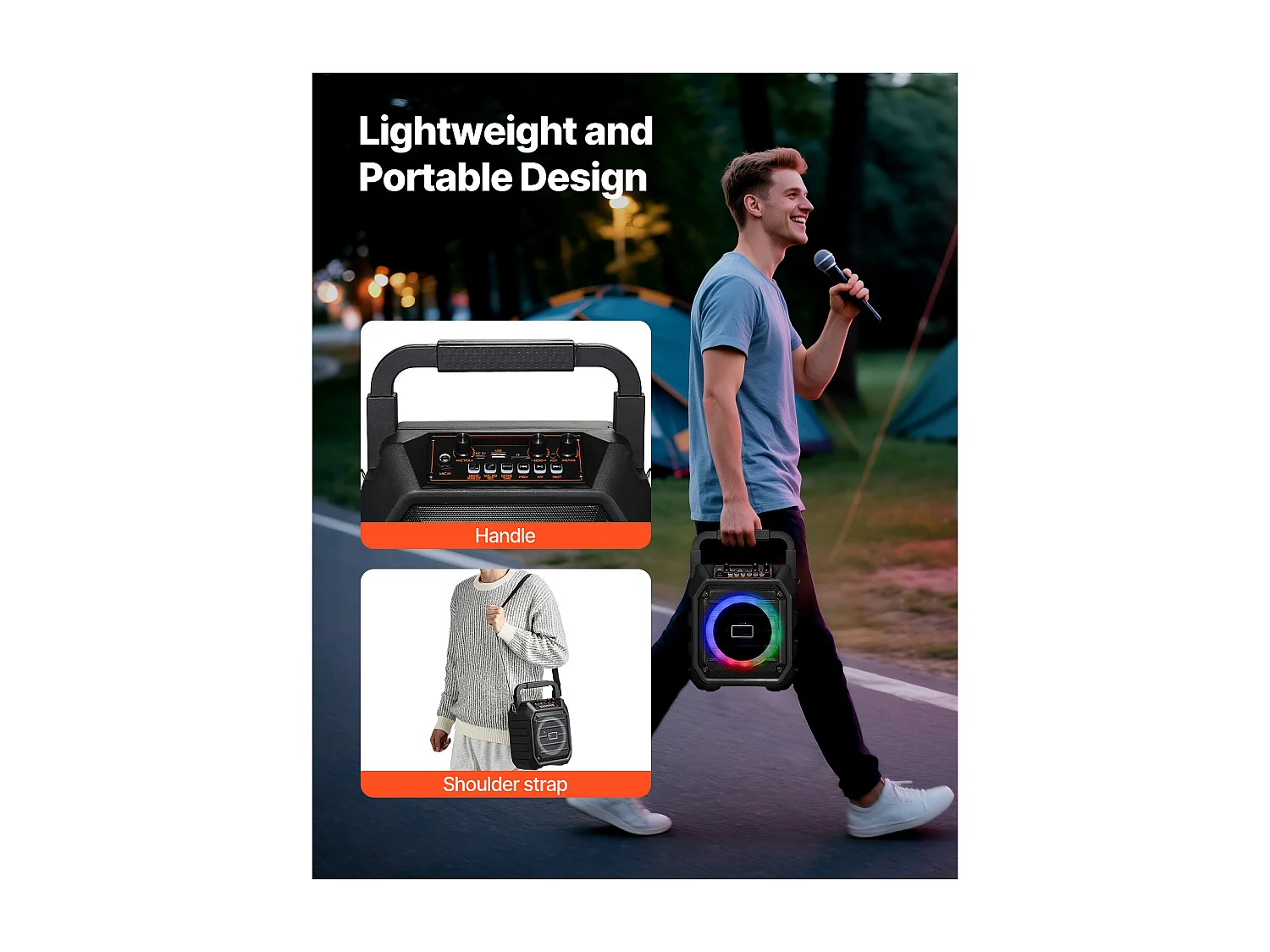 Machine de Karaoké SucceBuy pour Adultes, 20 W, Enceinte Bluetooth Portable de 6,5 Pouces avec 2 Microphones Sans Fil, Lumière LED, Fonction TWS, Poignée