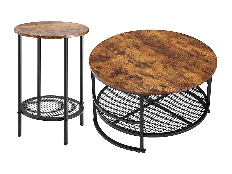 Lote de 3 Mesas de Salón Redondas SucceBuy, Mesa de Centro Industrial de 80 x 80 x 46,5 cm con 2 Mesas de Sofá de 40 x 40 x 60 cm, con Patas de Metal