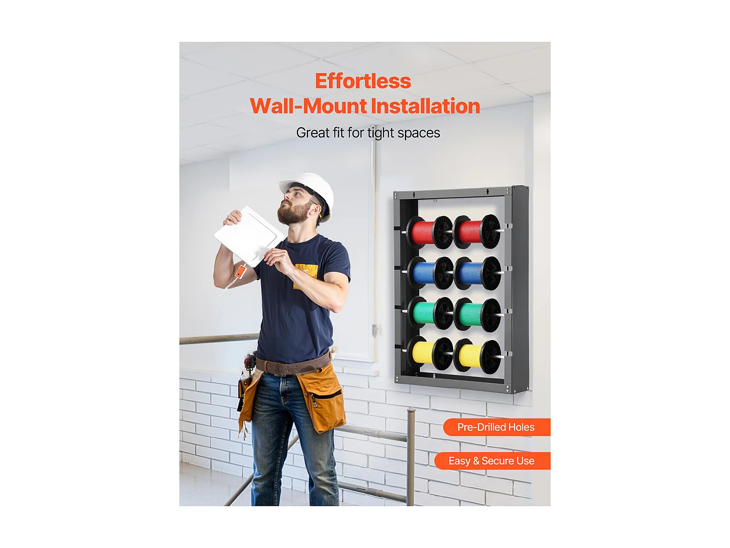 Support de Bobines de Fil SucceBuy, 4 Tiges Réglables, Porte-Bobines de Câbles Mural Acier Laminé à Froid, Support de Rangement, Capacité de Charge 68 kg