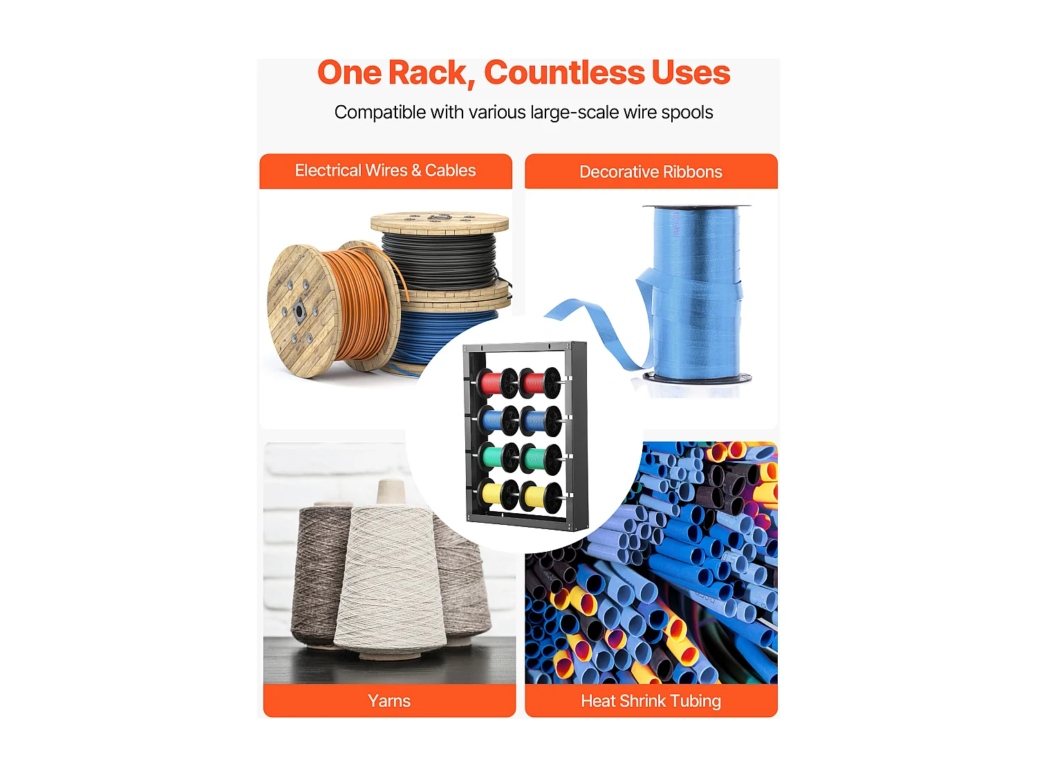 Support de Bobines de Fil SucceBuy, 4 Tiges Réglables, Porte-Bobines de Câbles Mural Acier Laminé à Froid, Support de Rangement, Capacité de Charge 68 kg