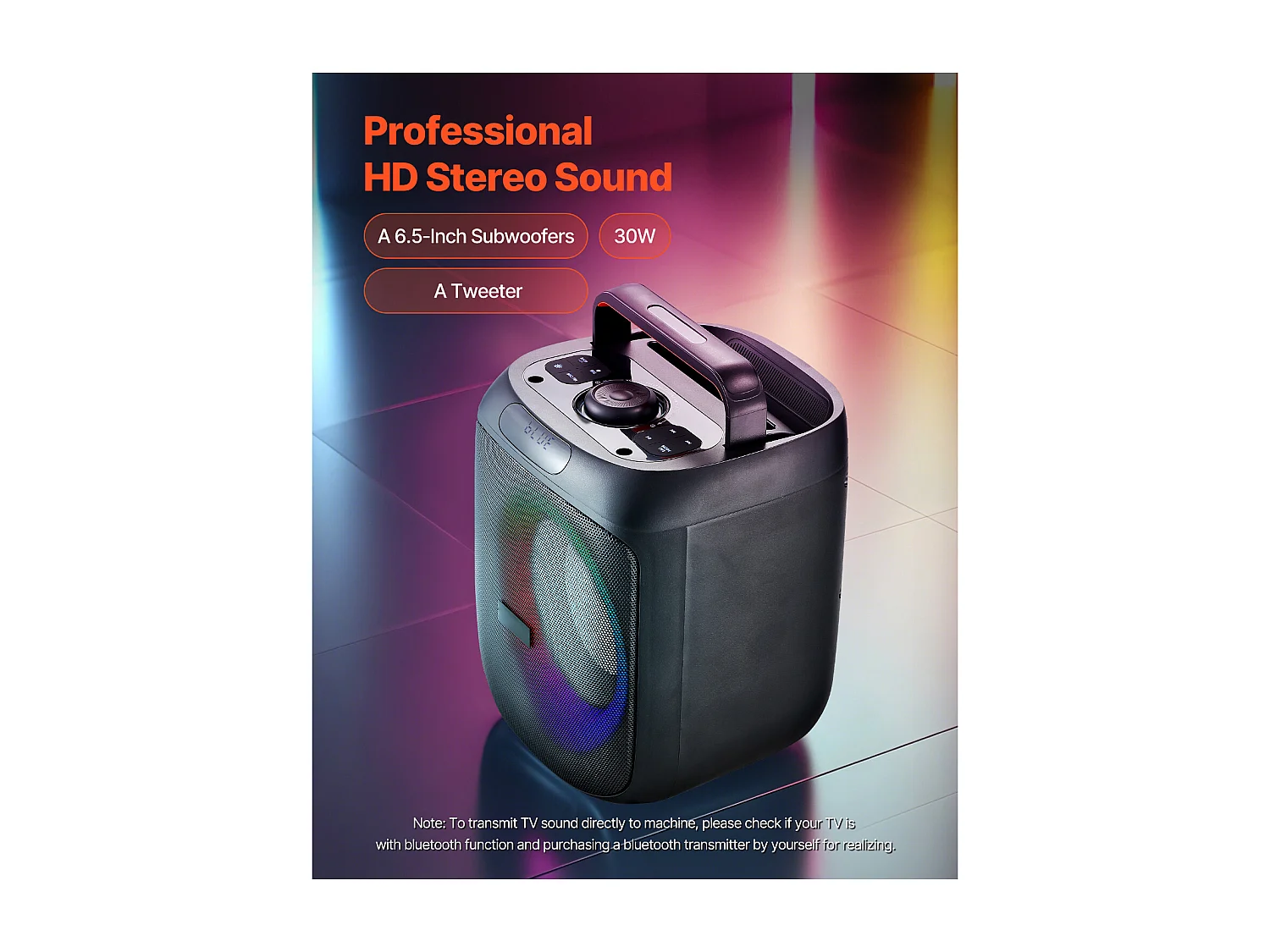 Karaoké pour Adultes SucceBuy, 30 W, Enceinte Bluetooth Portable de 6,5 Pouces avec 2 Microphones Sans Fil, Lumière LED, Fonction TWS, Poignée