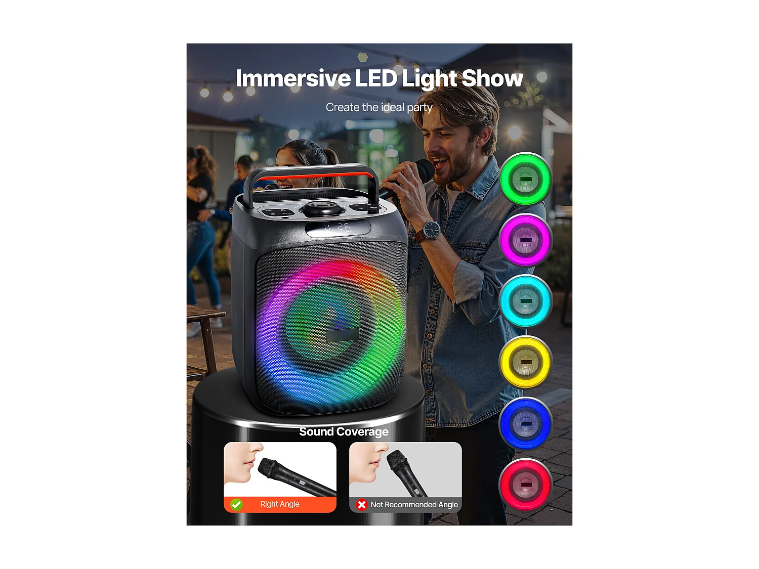 Karaoké pour Adultes SucceBuy, 30 W, Enceinte Bluetooth Portable de 6,5 Pouces avec 2 Microphones Sans Fil, Lumière LED, Fonction TWS, Poignée