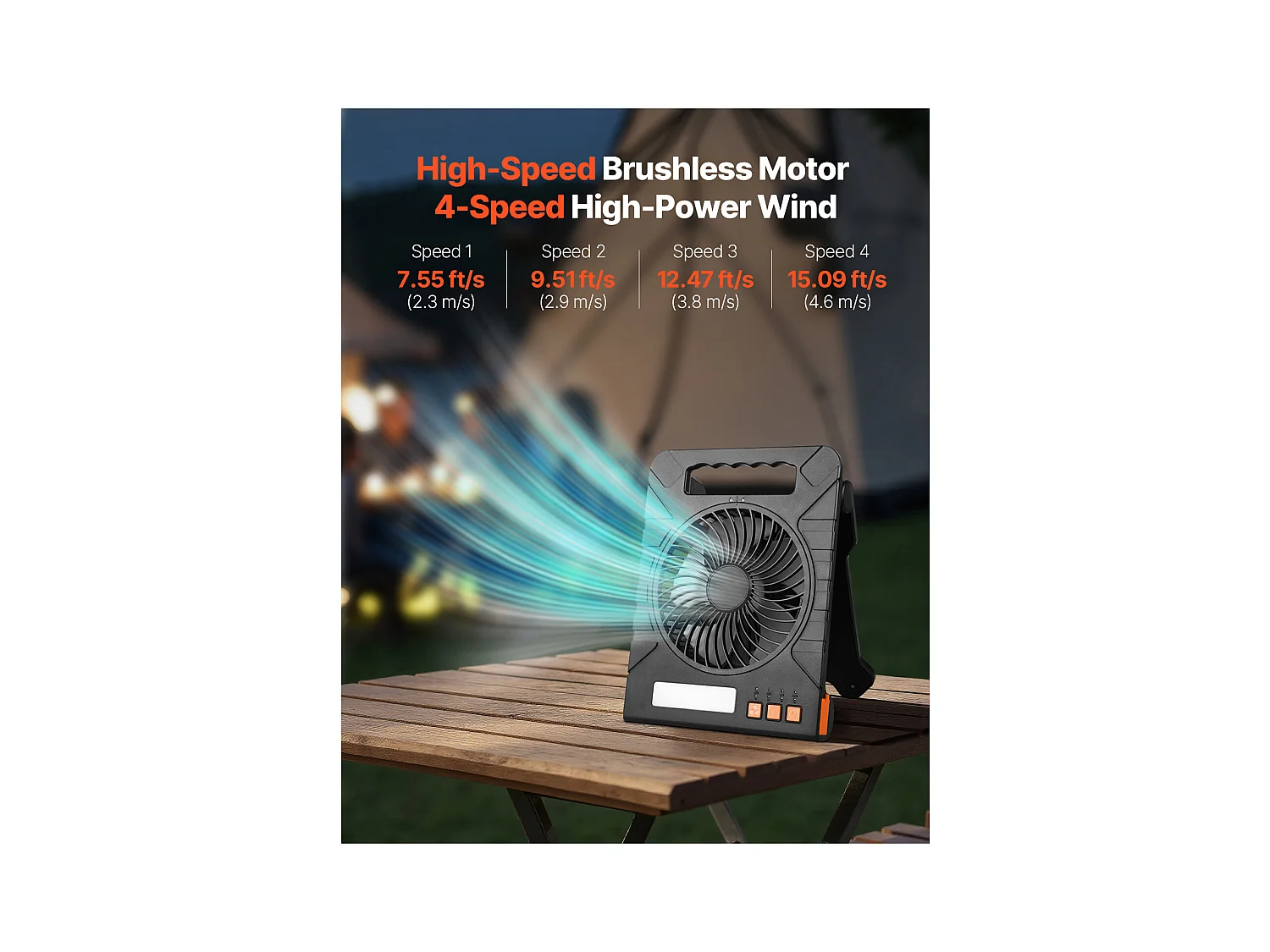 Ventilador Solar SucceBuy Portátil Recargable 10000 mAh con Iluminación LED, Panel Solar Plegable 4 W, 4 Velocidades, Temporizador, Alimentación USB