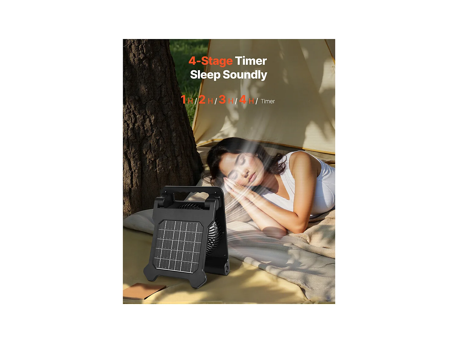 Ventilador Solar SucceBuy Portátil Recargable 10000 mAh con Iluminación LED, Panel Solar Plegable 4 W, 4 Velocidades, Temporizador, Alimentación USB