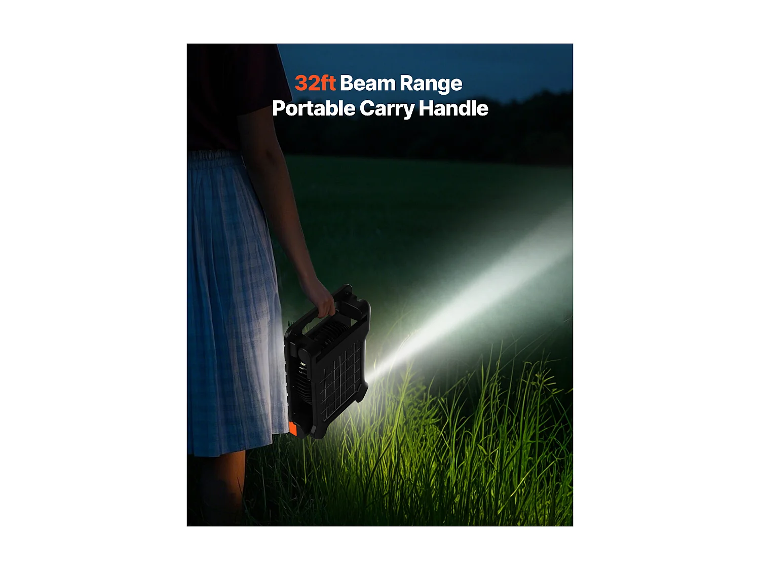 Ventilateur Solaire SucceBuy Portable Rechargeable 10000 mAh avec Éclairage LED, Panneau Solaire Pliable 4 W, 4 Vitesses, Minuterie, Alimentation USB