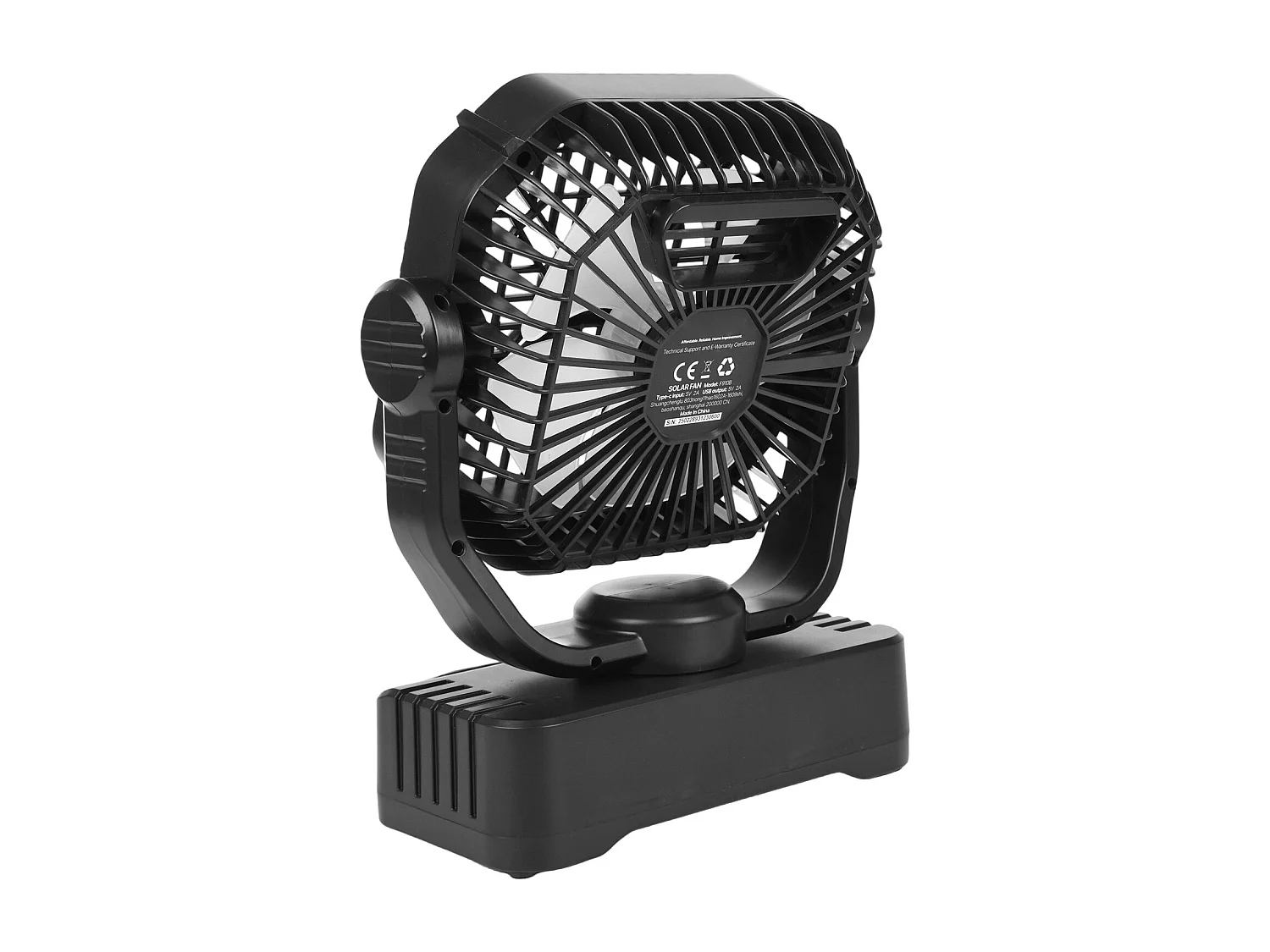 Ventilateur Solaire Rechargeable SucceBuy 10400 mAh, Ventilateur Portable Silencieux de 20 cm avec Éclairage LED, Panneau Solaire 7 W, 4 Vitesses, Minuterie