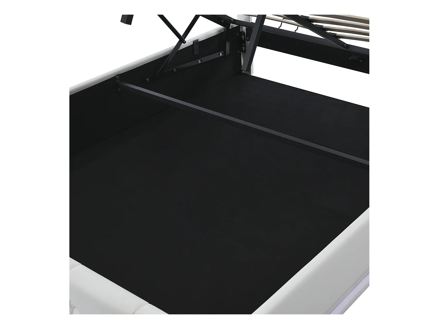 Lit Coffre 140x200 Avec Éclairage LED, Lit Capitonné Avec Sommier à Lattes, Lit Double, Blanc