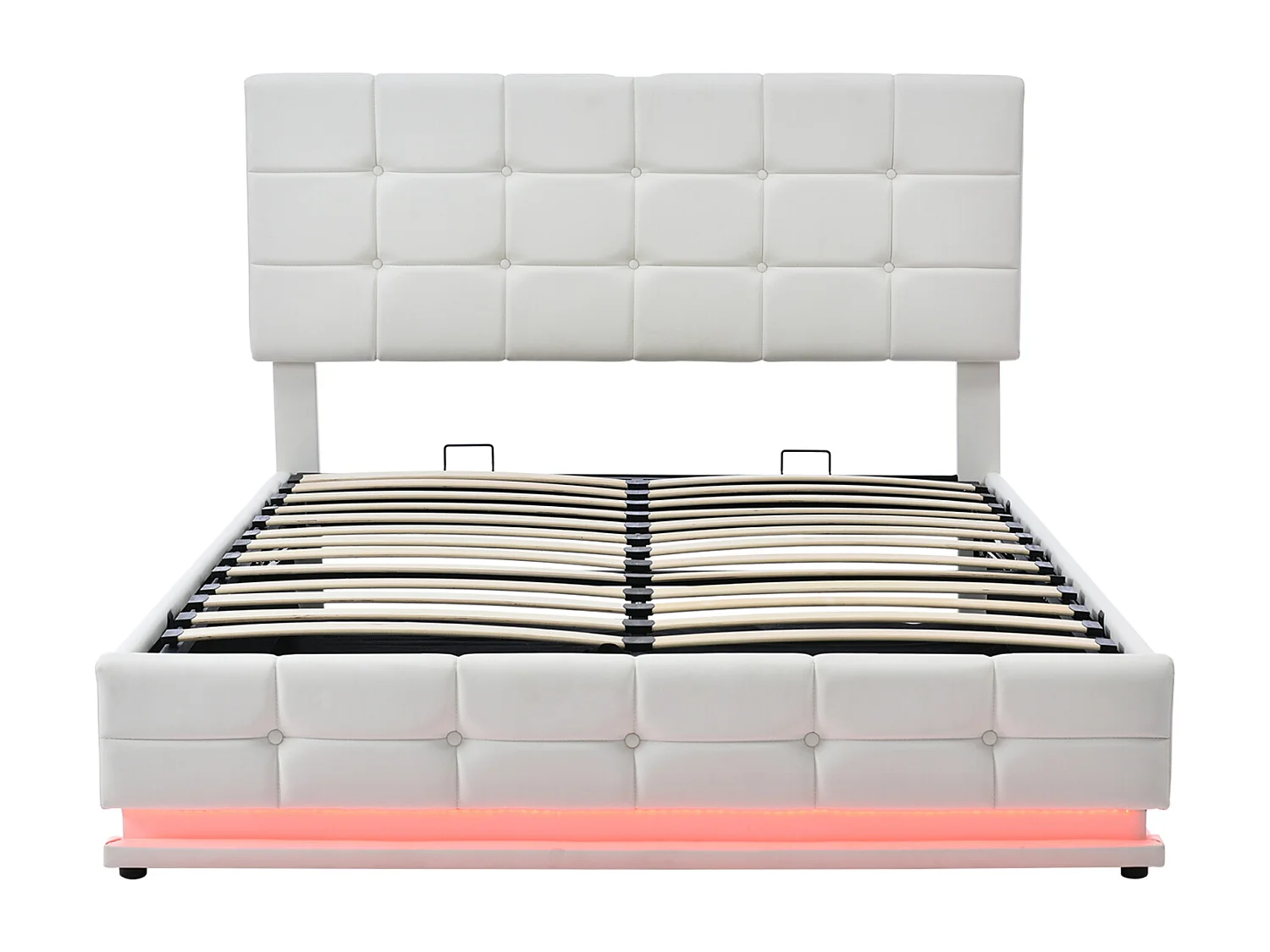 Lit Coffre 140x200 Avec Éclairage LED, Lit Capitonné Avec Sommier à Lattes, Lit Double, Blanc