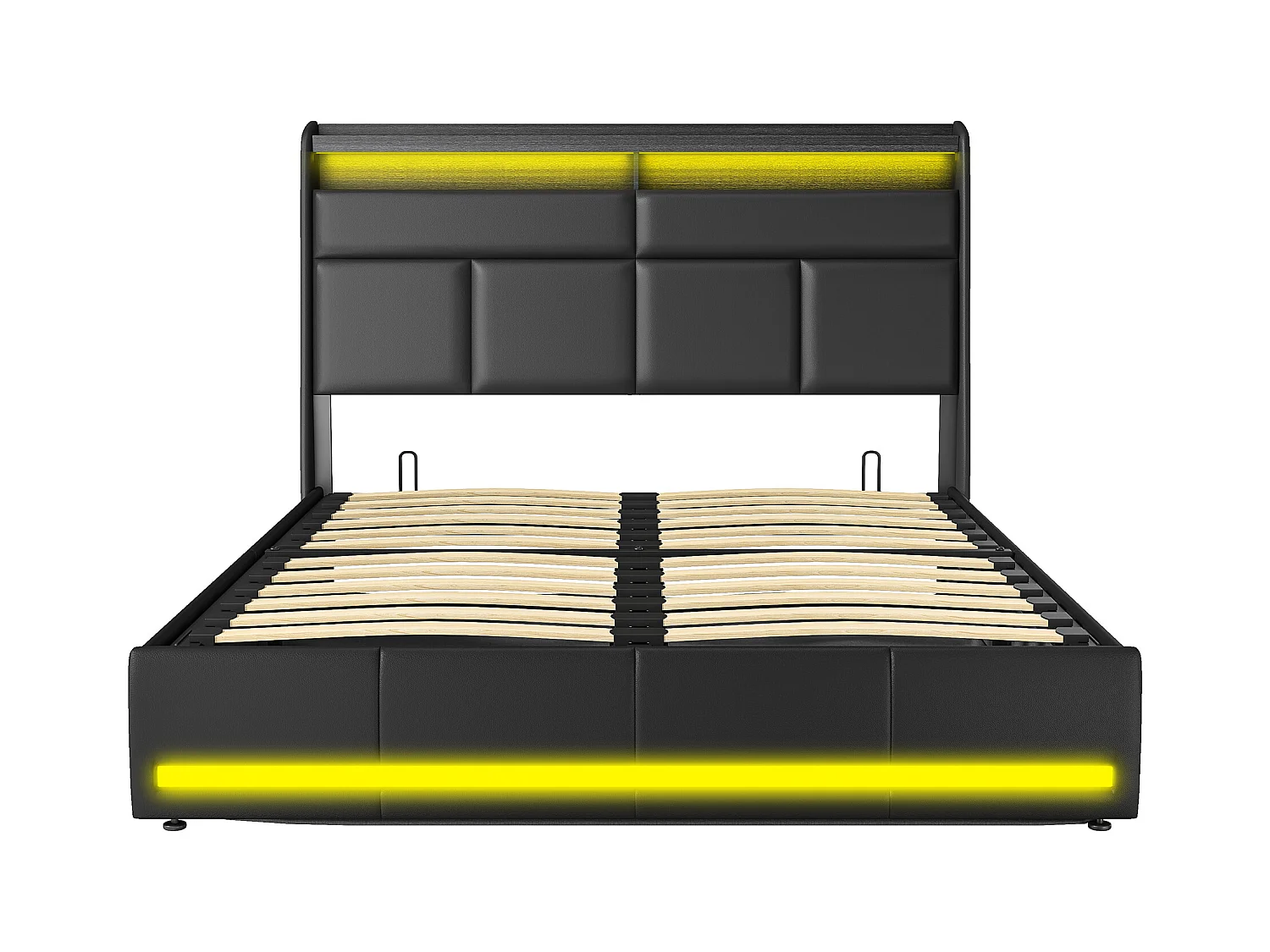 Lit Coffre 160x200 Avec Sommier Et USB, LED, Cadre De Lit Avec Rangement Et Tete De Lit, Noir