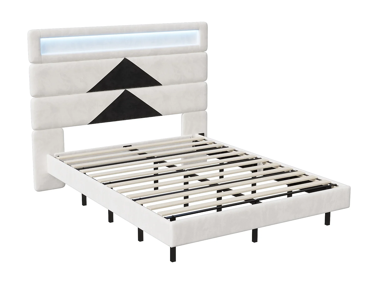 Lit Rembourré 140x190cm Avec USB, Lit Double Avec LED,lit Coffre Avec Tête De Lit En Diamant,velours