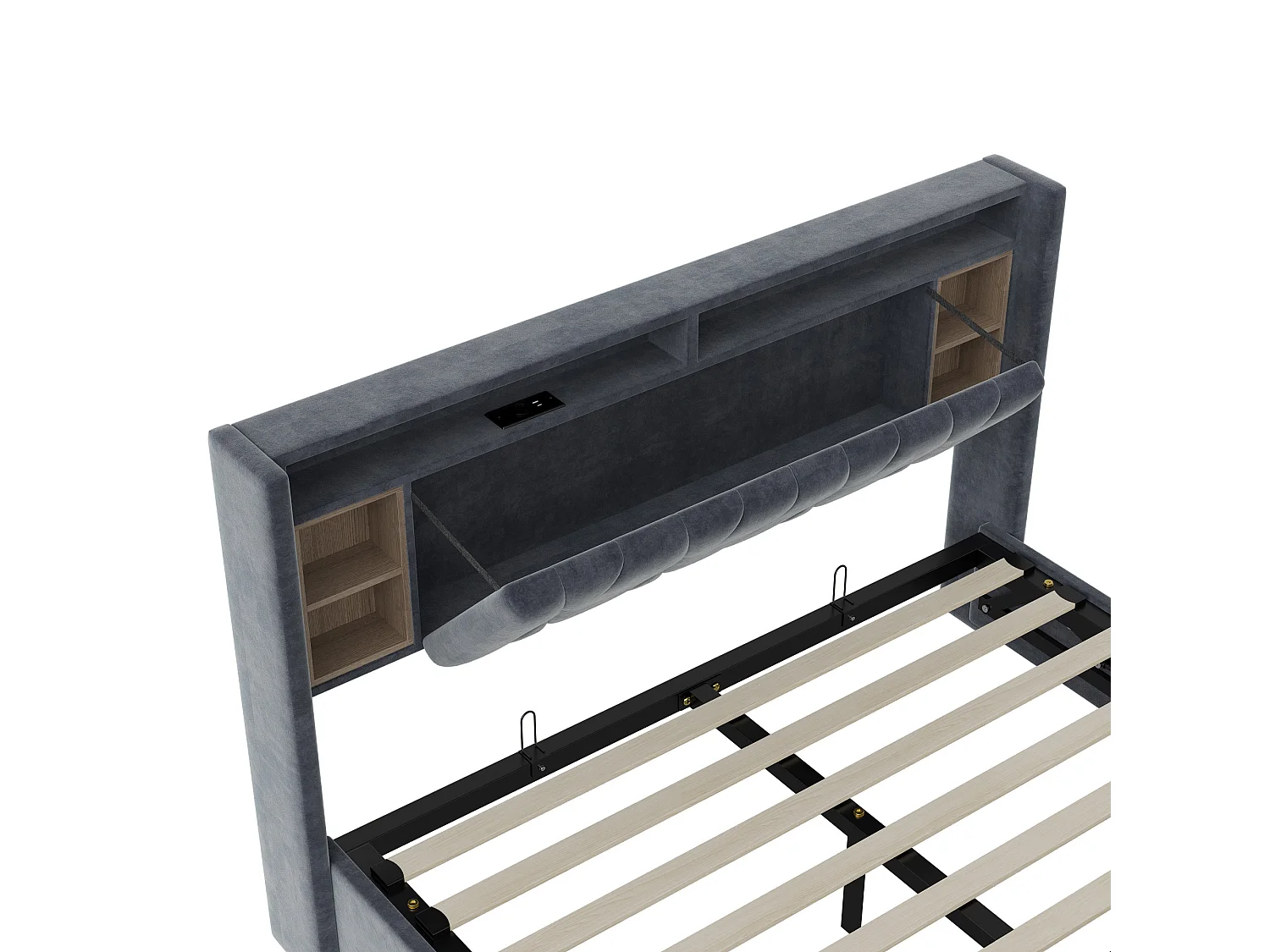 Letto contenitore 160x200 cm con USB e contenitore, letto matrimoniale con testiera contenitore, velluto