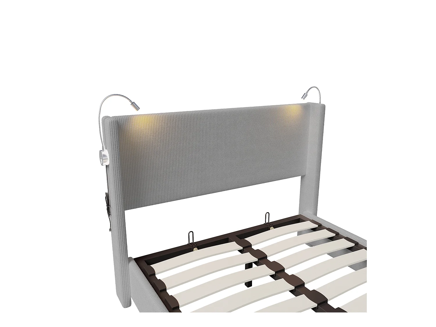 140x200cm fluwelen stoffen opbergbed - met leeslampjes - met lattenbodem - grijs