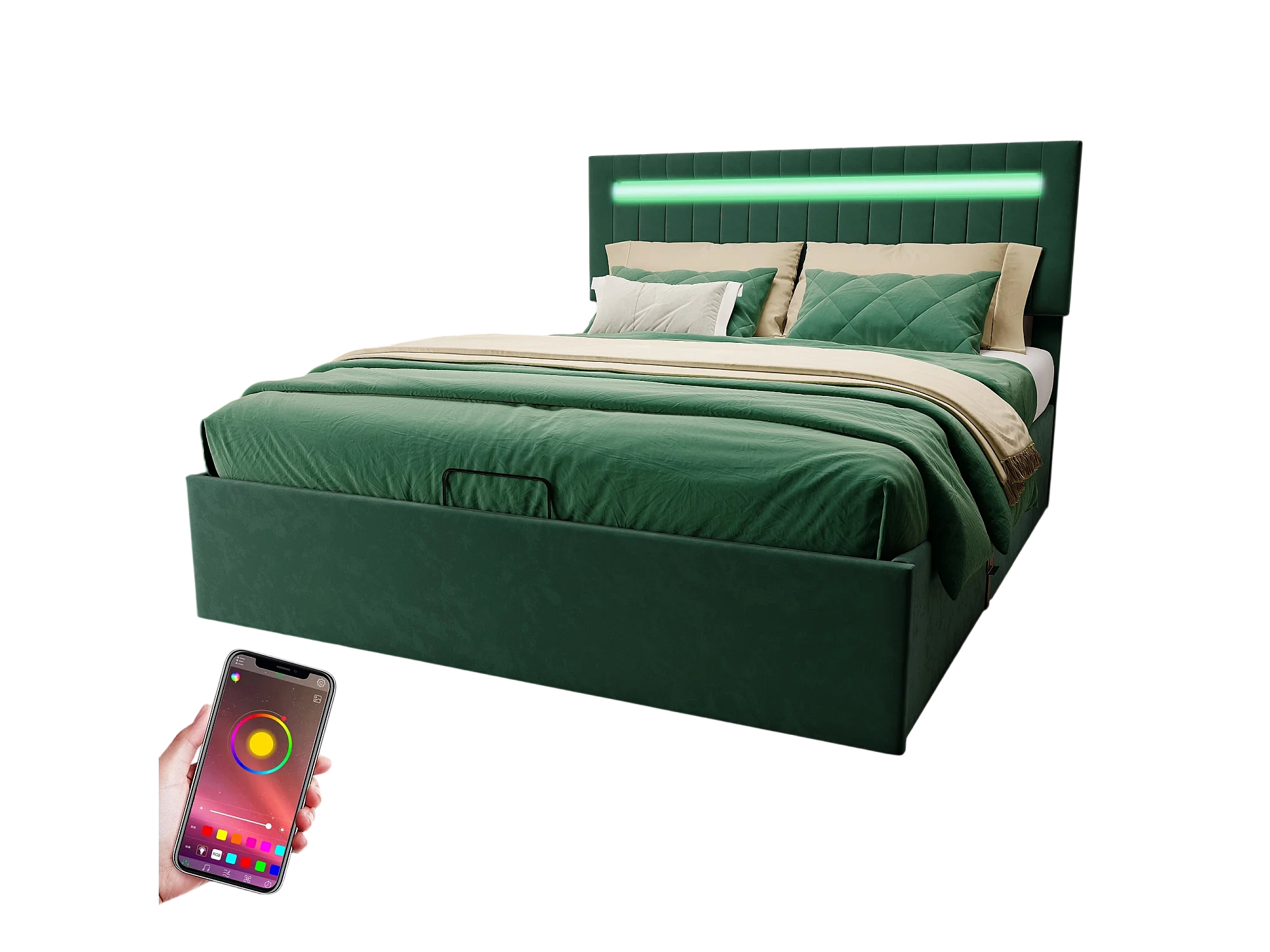 Letto Imbottito 140*200cm, Letto A Piattaforma, Letto Imbottito Senza Testiera Con Contenitore Idraulico E 2 Cassetti Bianco 97987928
