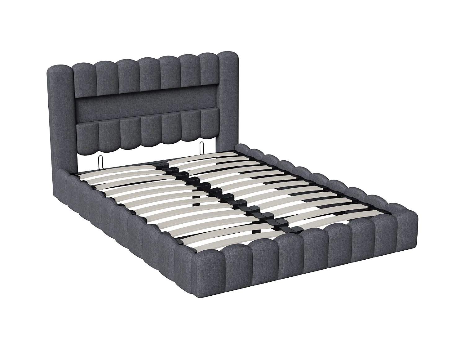 160x200 Stauraumbett mit LED-Kopfteil, Polsterbett mit Lattenrost, Doppelbett, Grau