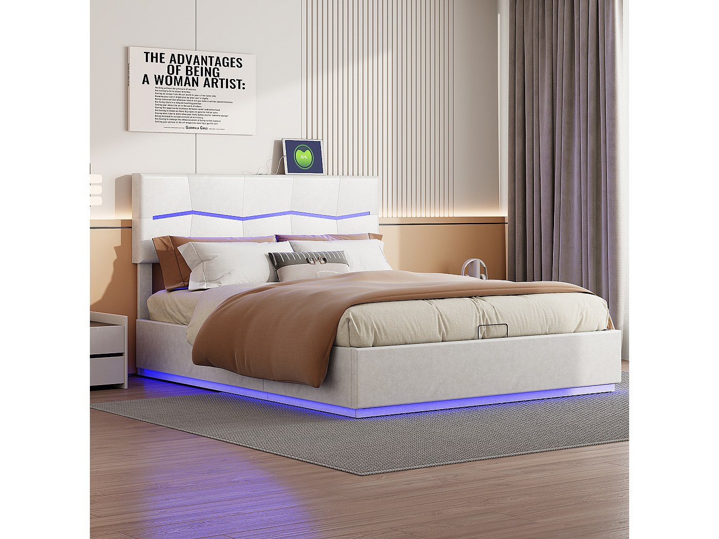 Opbergbank 160x200 cm linnen stof - met LED en USB-poorten - met