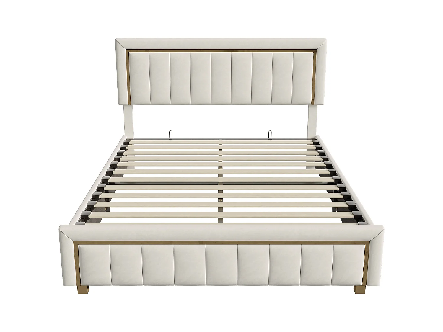 Lit 160x200 Cm, Lit Coffre Avec Rangement, Cadre De Lit Avec Tête De Lit, Velours, Beige