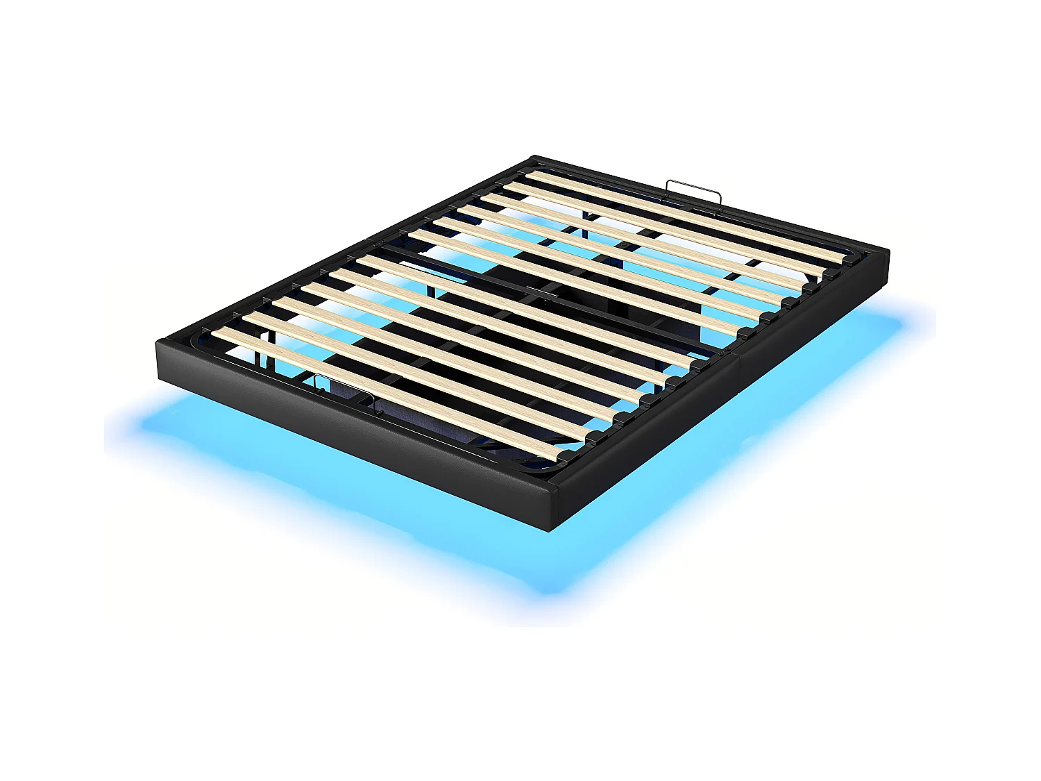 Letto contenitore 140x200 con illuminazione a LED, letto imbottito con rete a doghe, letto matrimoniale, nero