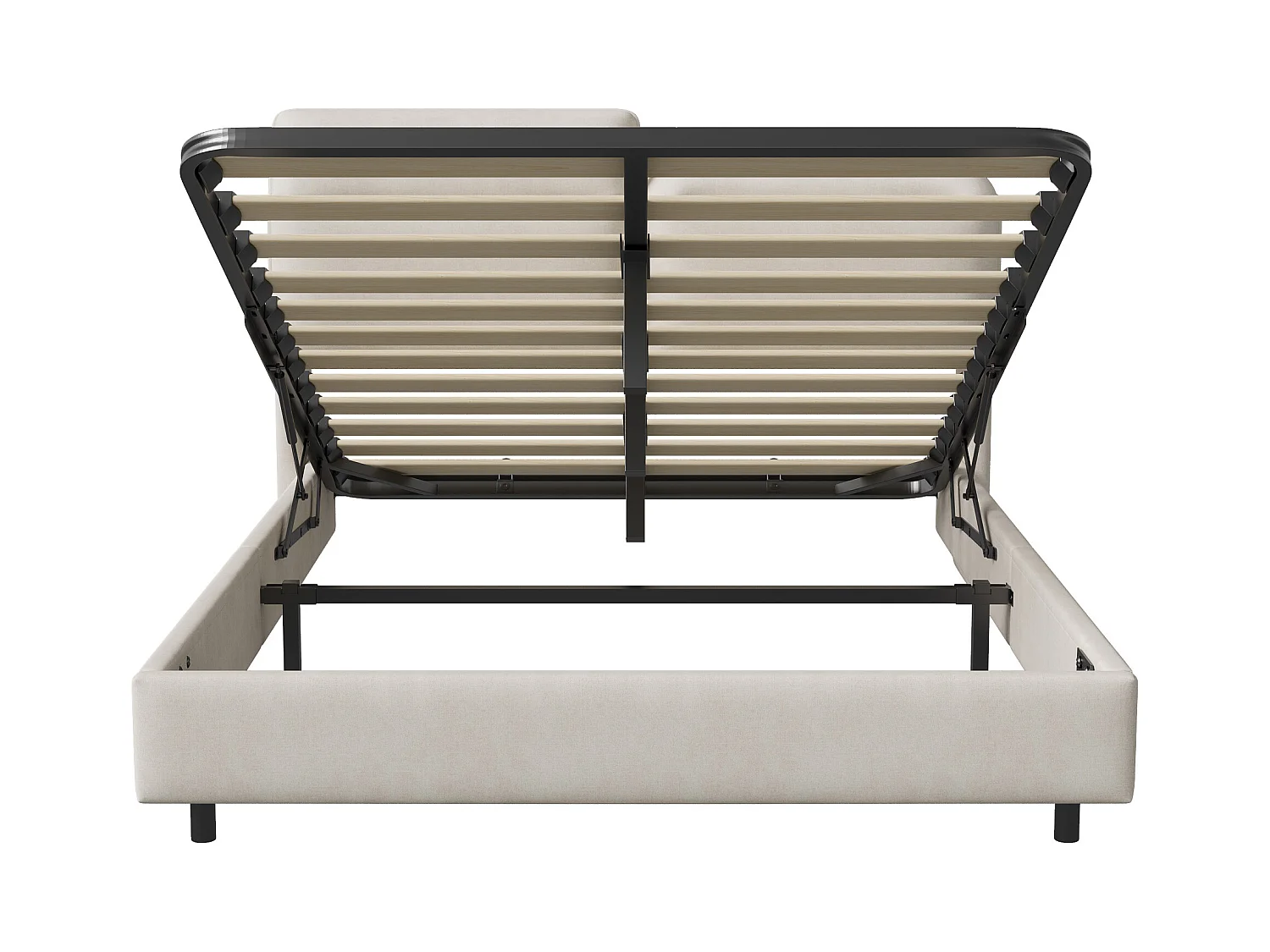 Opbergbed 140x200 cm met LED, hoofdeinde opvouwbaar, hydraulisch, fluweel, beige