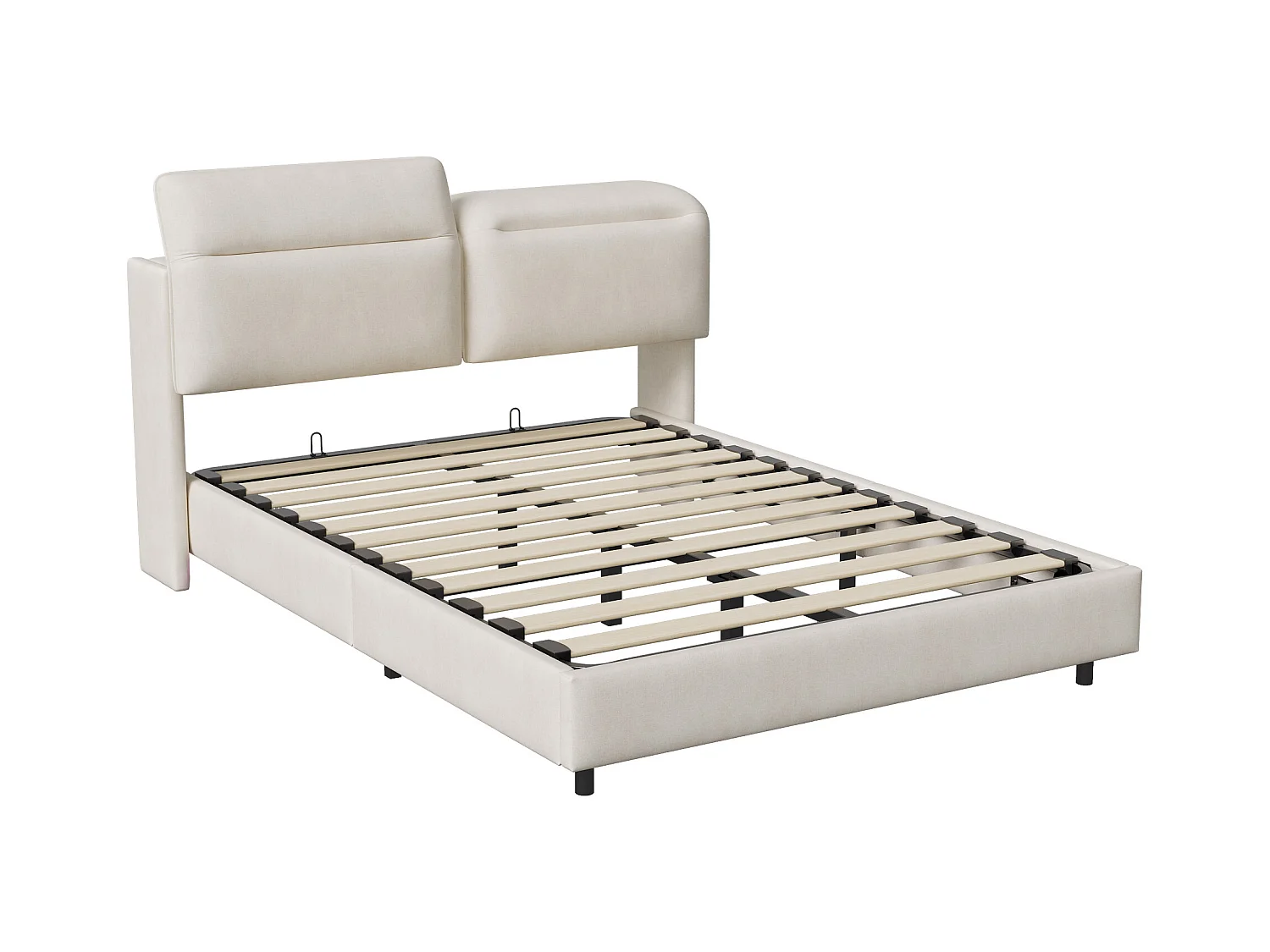 Opbergbed 140x200 cm met LED, hoofdeinde opvouwbaar, hydraulisch, fluweel, beige