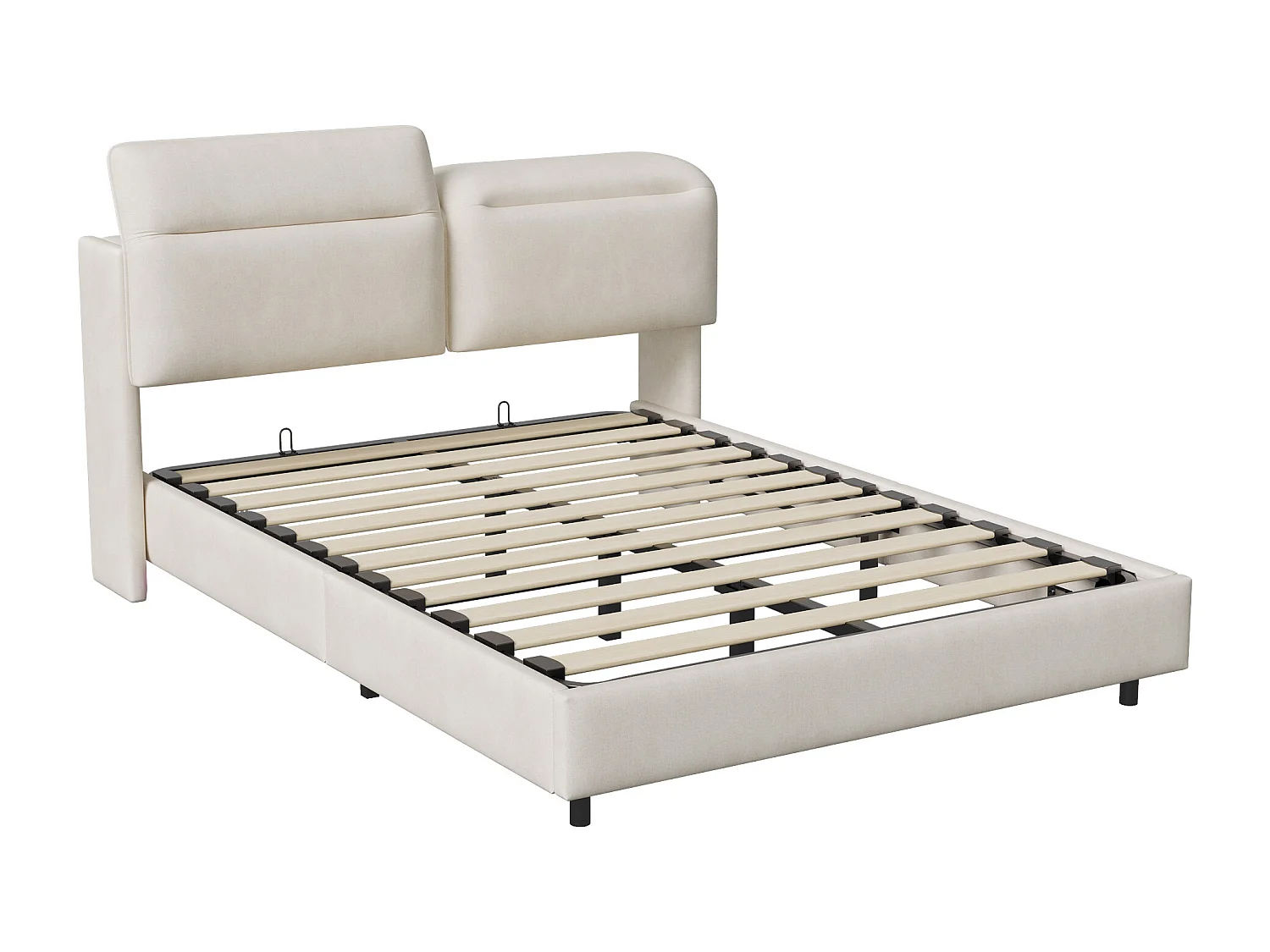 Lit Coffre 140x200 Cm Avec LED, Tête De Lit Est Pliable ,hydraulique, Velours, Beige