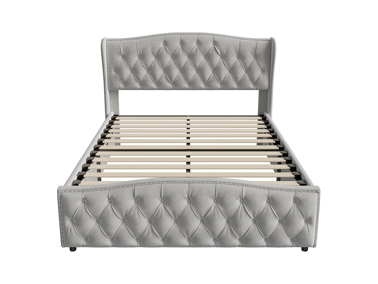 Lit Coffre 140x200 Avec Avec Sommier à Lattes, Lit Capitonné Avec Hydraulique, Lit Double, Gris