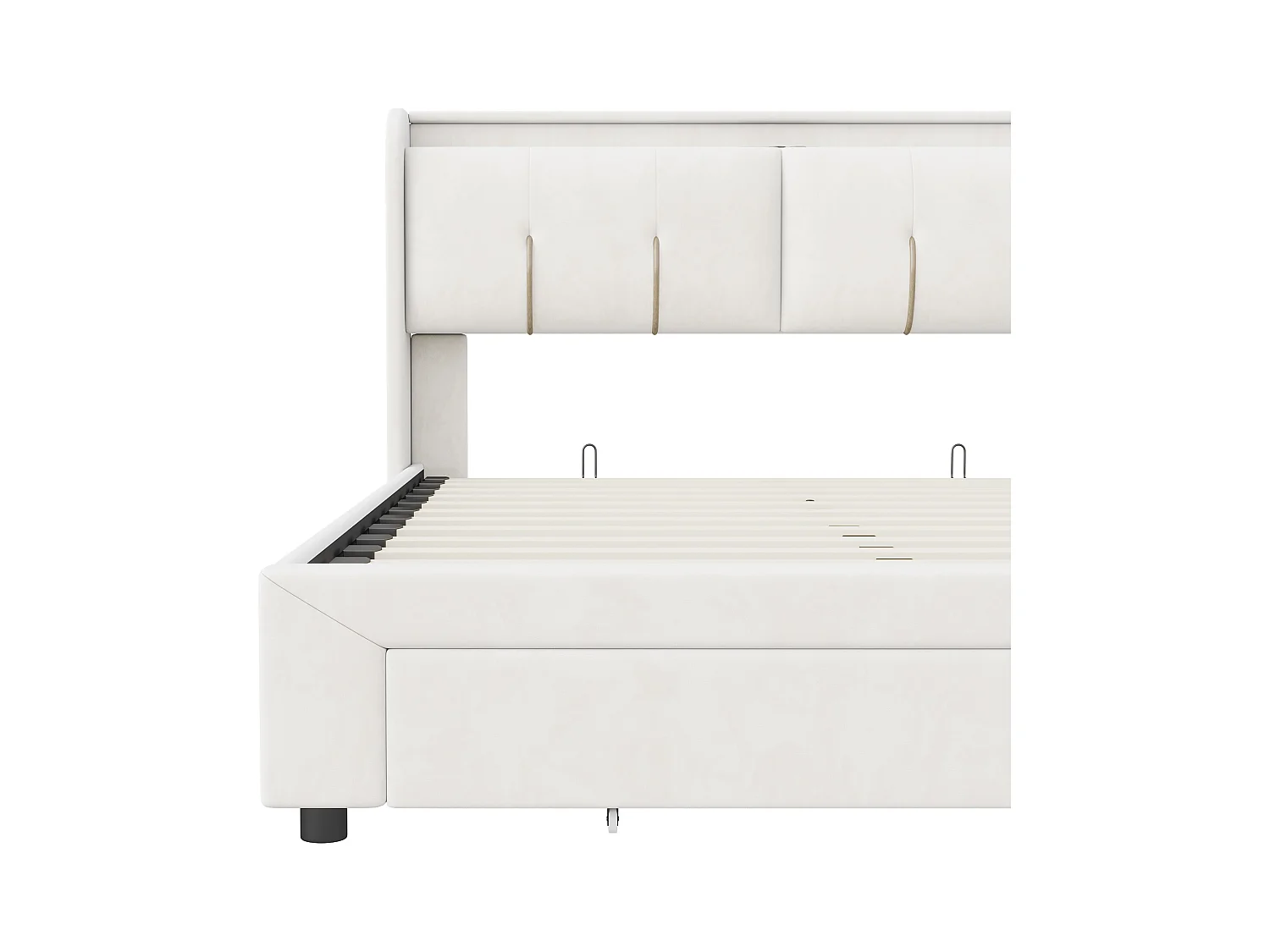 Lit Coffre 160x200 Cm Avec LED, Sommier à Lattes, USB Type-c, Capitonné Velours Blanc