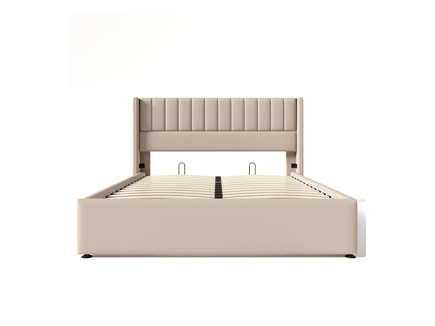 Lit Capitonné,160 X 200 Cm, Avec Sommier à Lattes Hydraulique, Avec Espace De Rangement,beige