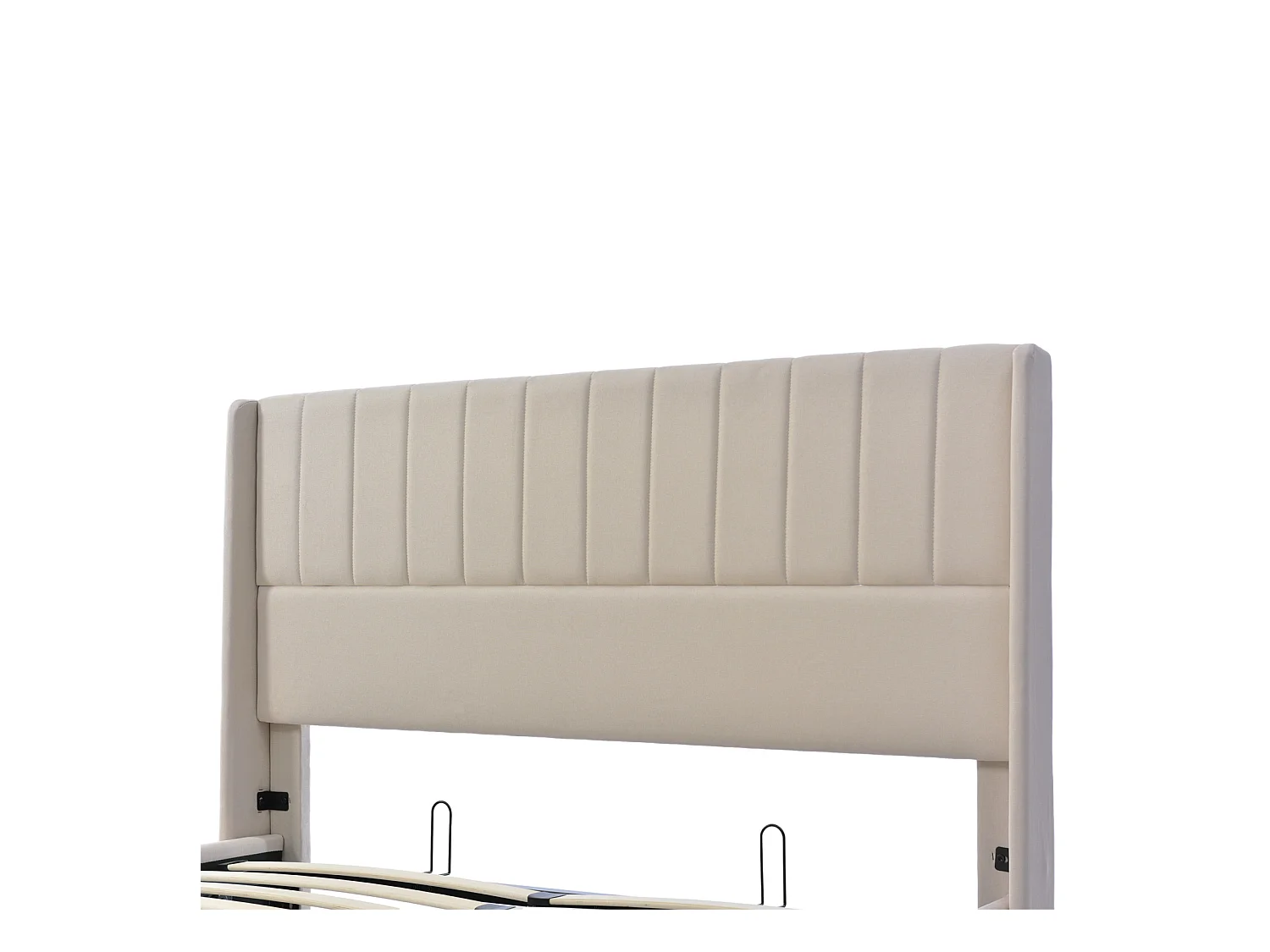 Lit Capitonné,160 X 200 Cm, Avec Sommier à Lattes Hydraulique, Avec Espace De Rangement,beige