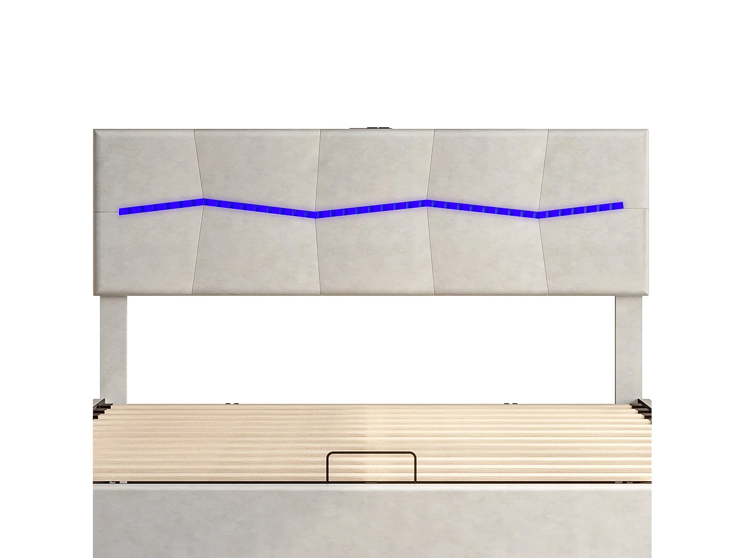 160x200 Stauraumbett mit LED und USB, Polsterbett mit Lattenrost, Doppelbett, Beige