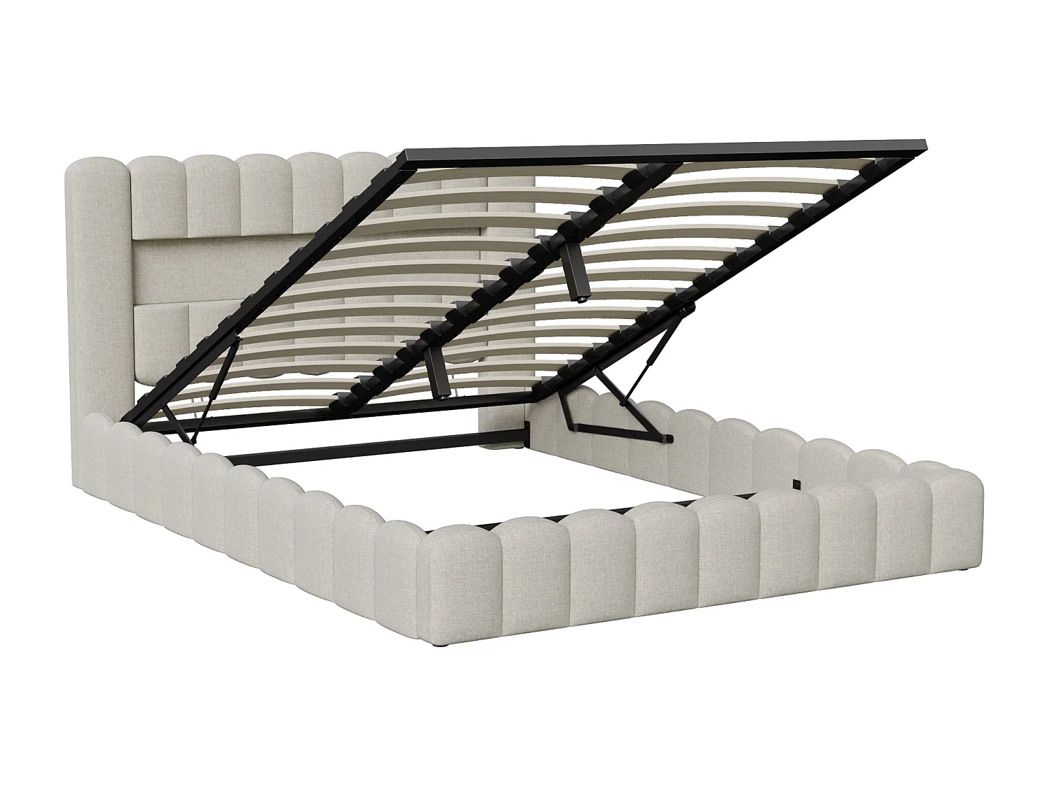 Lit 140x200cm Avec LED Tête De Lit, Lit Capitonné Avec Rangement, Lit Coffre, Lin, Beige