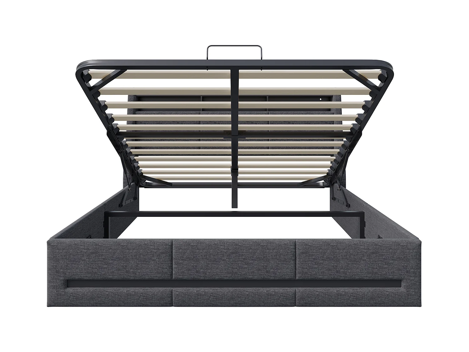 Lit Coffre 160x200 Avec Sommier, Lit Coffre Avec Port USB De Type C, Éclairage LED, Lin, Gris