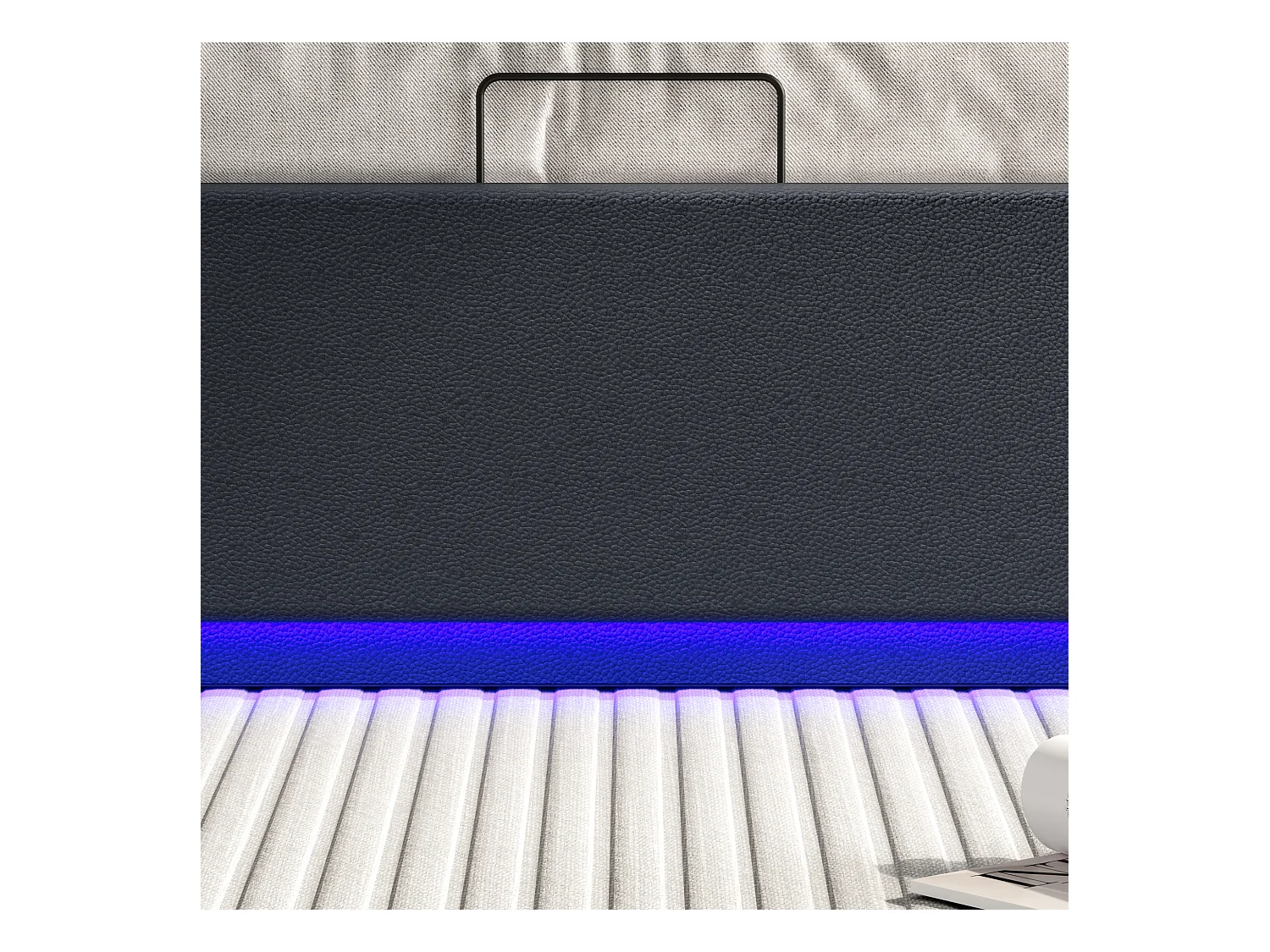 Letto contenitore 140x200 cm con LED e USB, letto matrimoniale con ampio contenitore, PU, nero