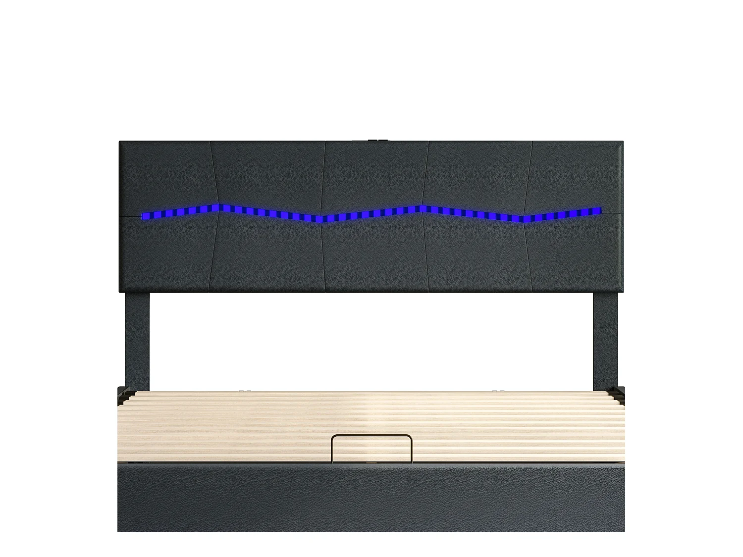 Letto contenitore 140x200 cm con LED e USB, letto matrimoniale con ampio contenitore, PU, nero