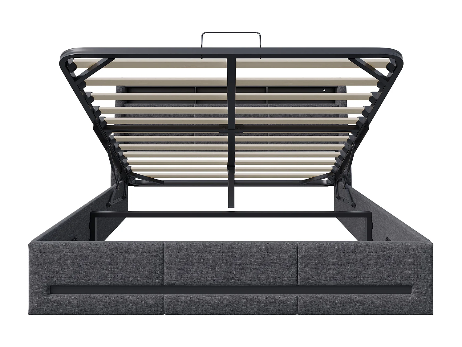 Cama com armazenamento 140x200 com base, cama com armazenamento e porta USB tipo C, iluminação LED, linho, cinza