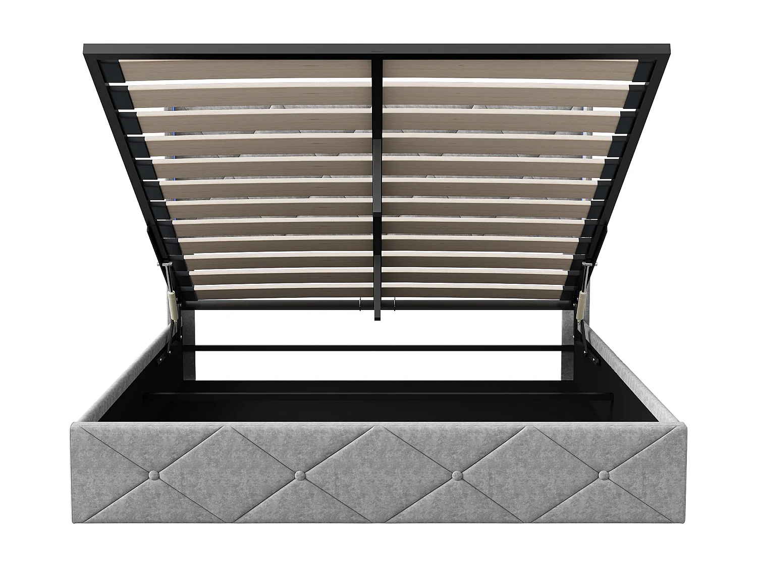 Lit Coffre 160x200 Avec LED Et Tête De Lit, Lit Capitonné Avec Sommier à Lattes, Lit Double, Gris