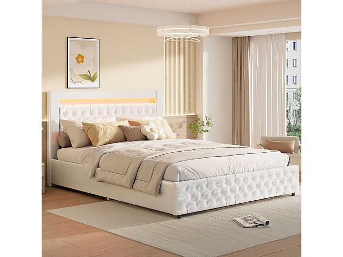 Gestoffeerd bed, tweepersoonsbed, 140 x 200 cm, opbergbed