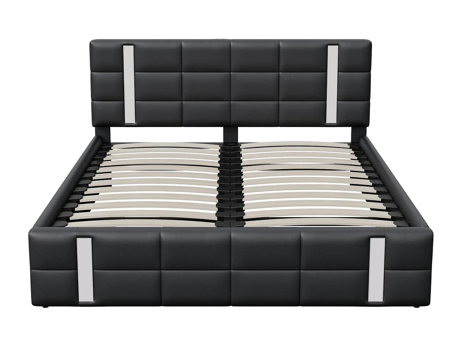 Lit Coffre 140x200 Avec USB Et Type C, Lit Capitonné Avec Sommier à Lattes, Lit Double, Noir