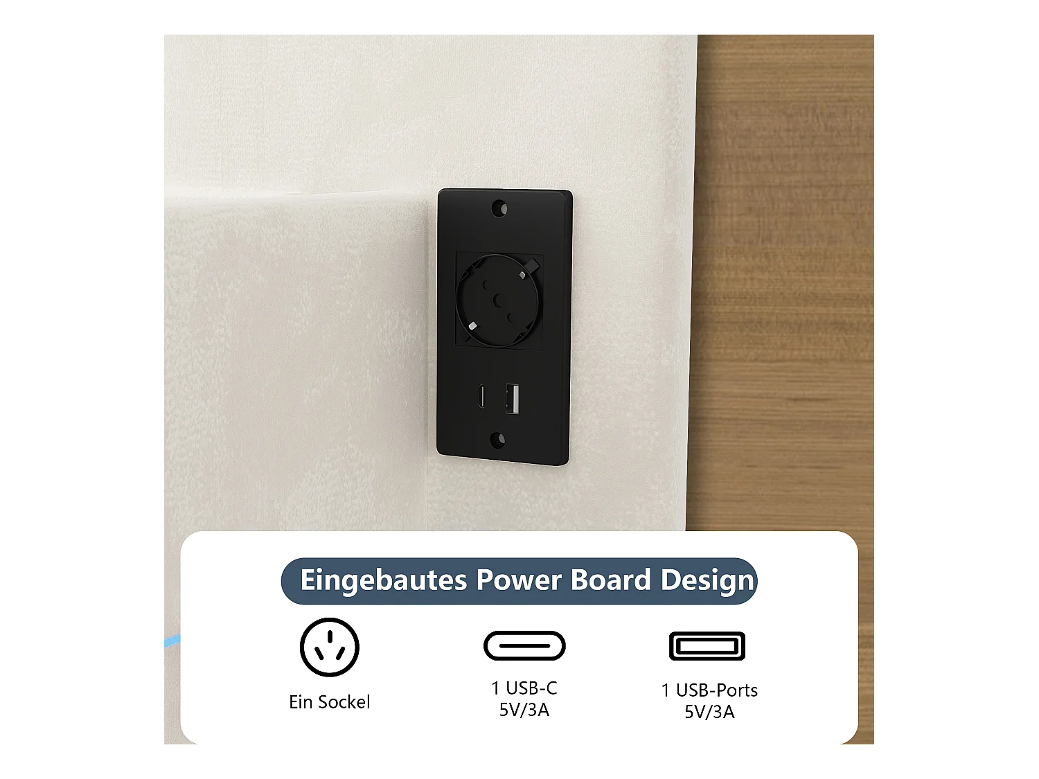 Cama estofada 160x200cm com USB e LED, cama com arrumação e cabeceira triangular, veludo, branco e preto