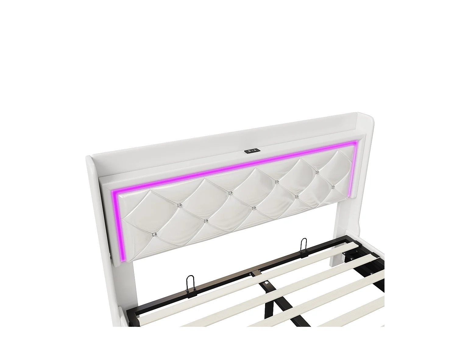 Lit Rembourré 160x200cm Avec USB, Lit Double, Lit Rangement Avec LED,simili Cuir, Cadre De Lit,blanc