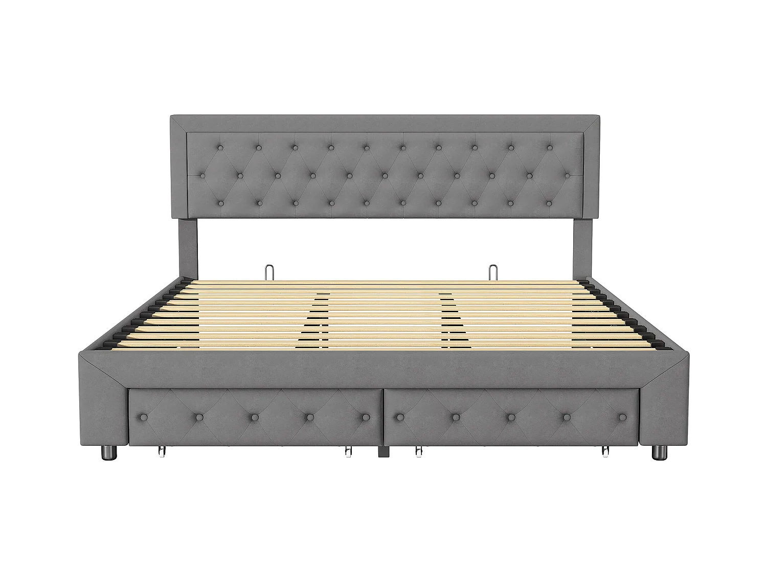 180x200 opbergbed met lades, gestoffeerd bed met lattenbodem, tweepersoonsbed, fluweel, grijs