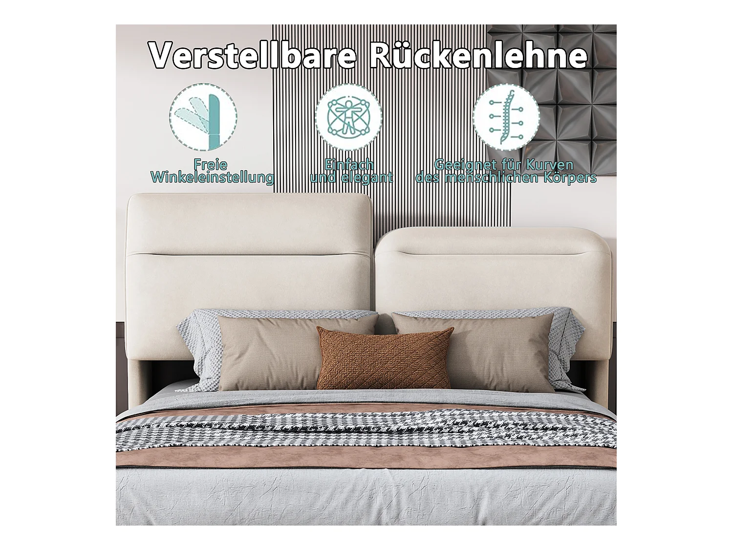 Letto contenitore 160x200 cm con LED, testiera pieghevole, idraulico, velluto, beige