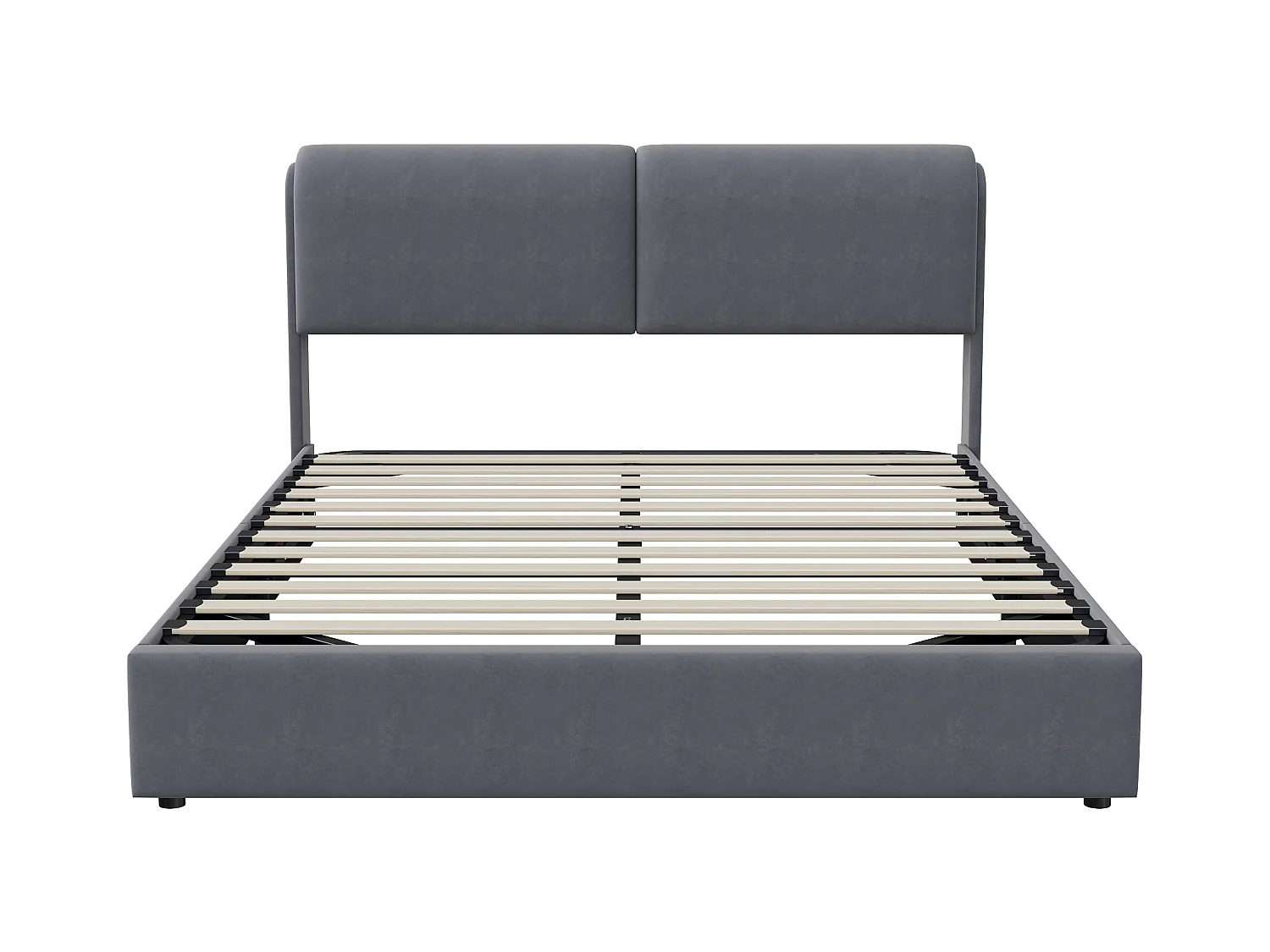 Stauraumbett 160x200cm, Samt Doppelbett mit Stauraumbox, LED, Grau