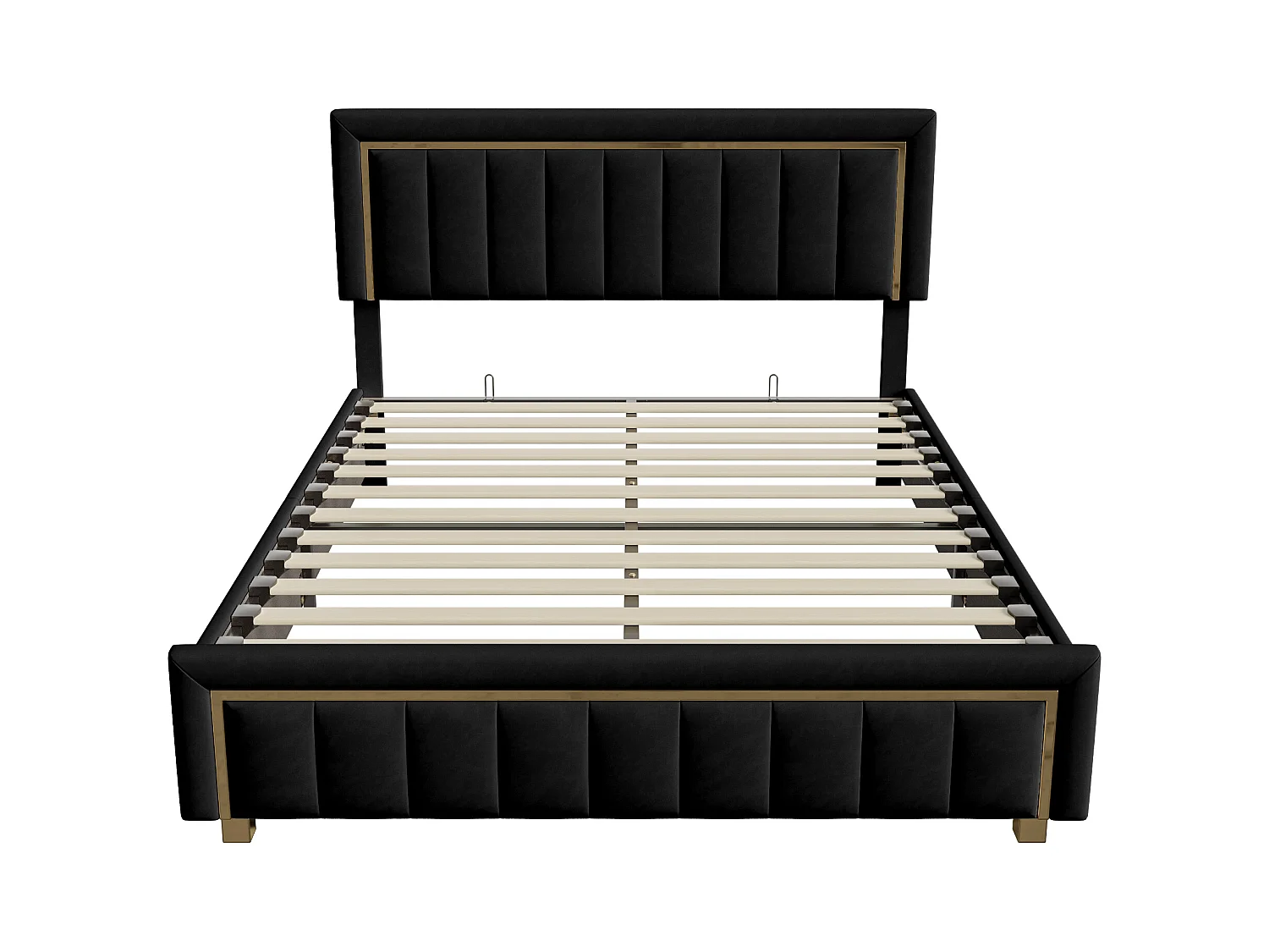 Lit 140x200 Cm, Lit Coffre Avec Rangement, Cadre De Lit Avec Tête De Lit, Velours, Noir