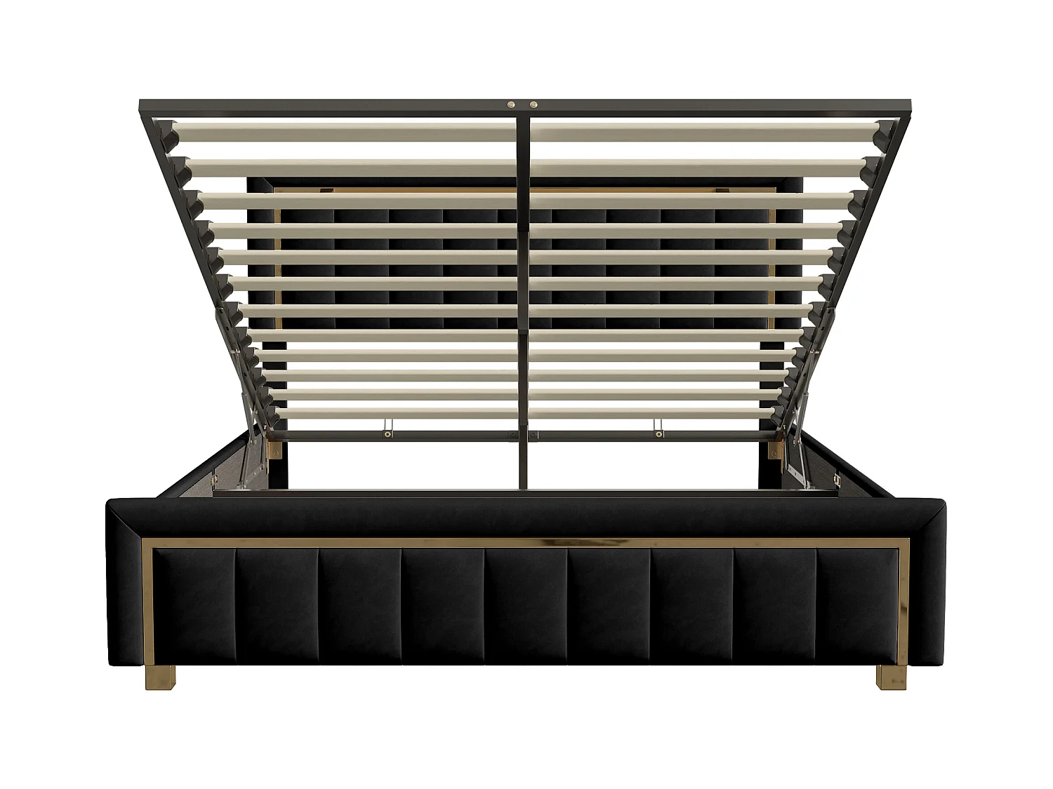 Lit 140x200 Cm, Lit Coffre Avec Rangement, Cadre De Lit Avec Tête De Lit, Velours, Noir