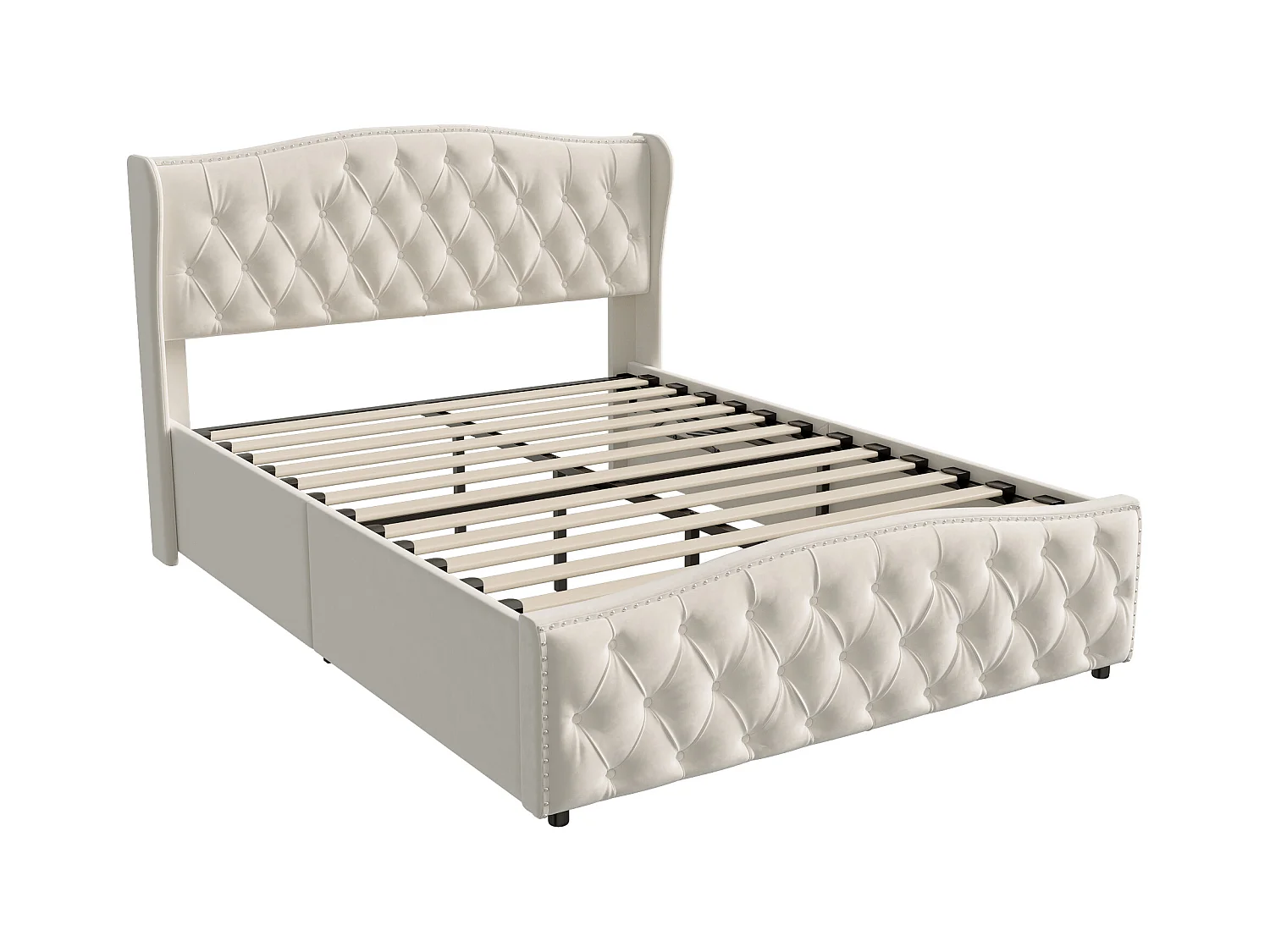 Letto imbottito, 160 x 200 cm, con rete a doghe e contenitore, matrimoniale idraulico, velluto