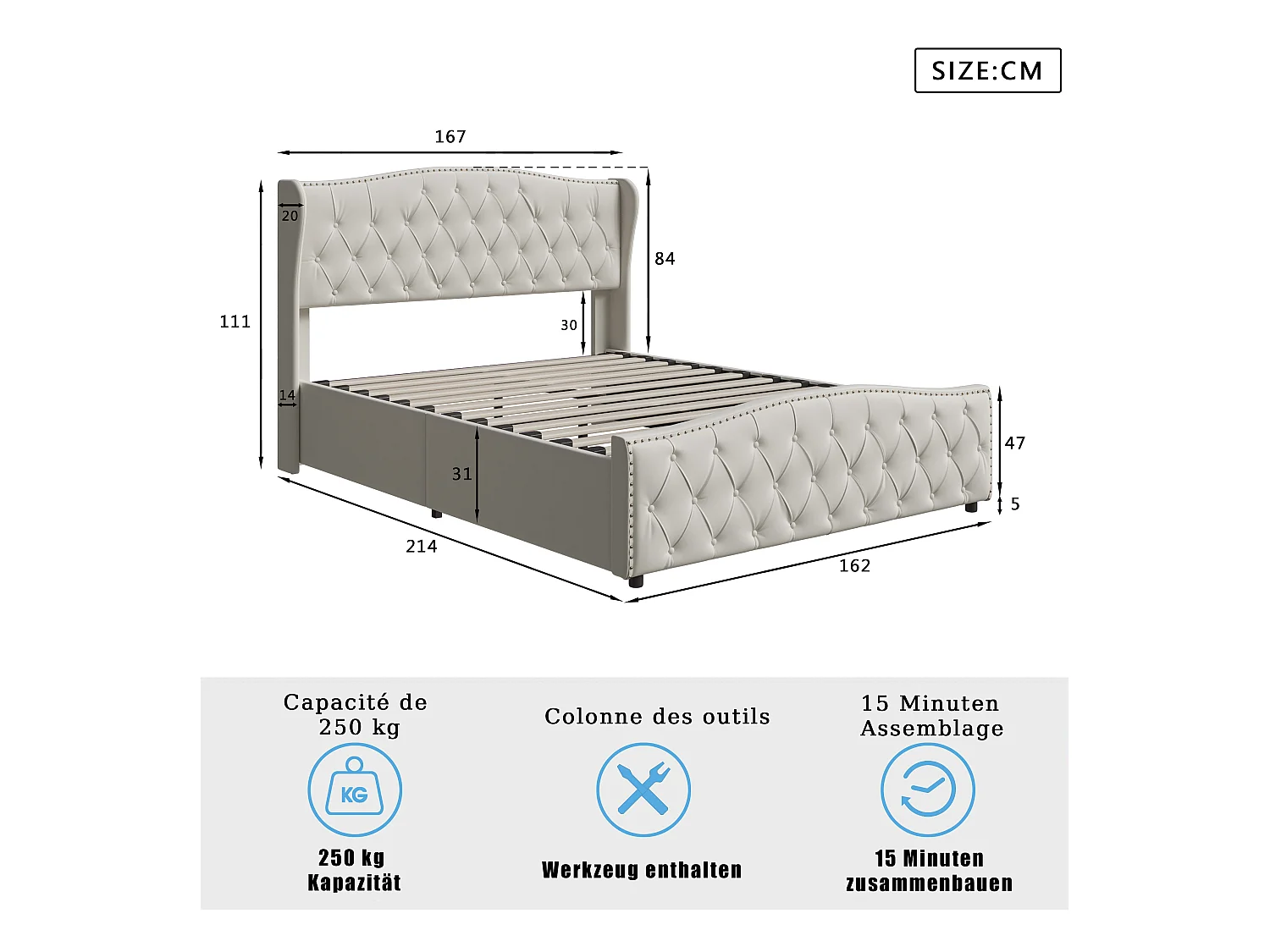 Letto imbottito, 160 x 200 cm, con rete a doghe e contenitore, matrimoniale idraulico, velluto
