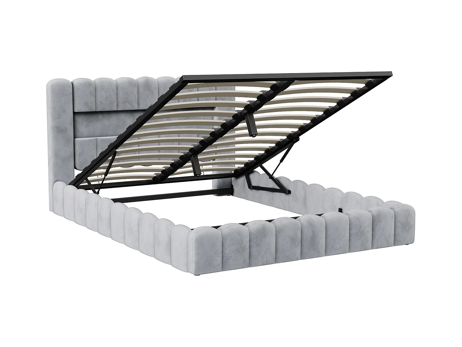 Bed 180x200cm met LED-hoofdeinde, gestoffeerd bed met opbergruimte, opbergbed, fluweel, grijs