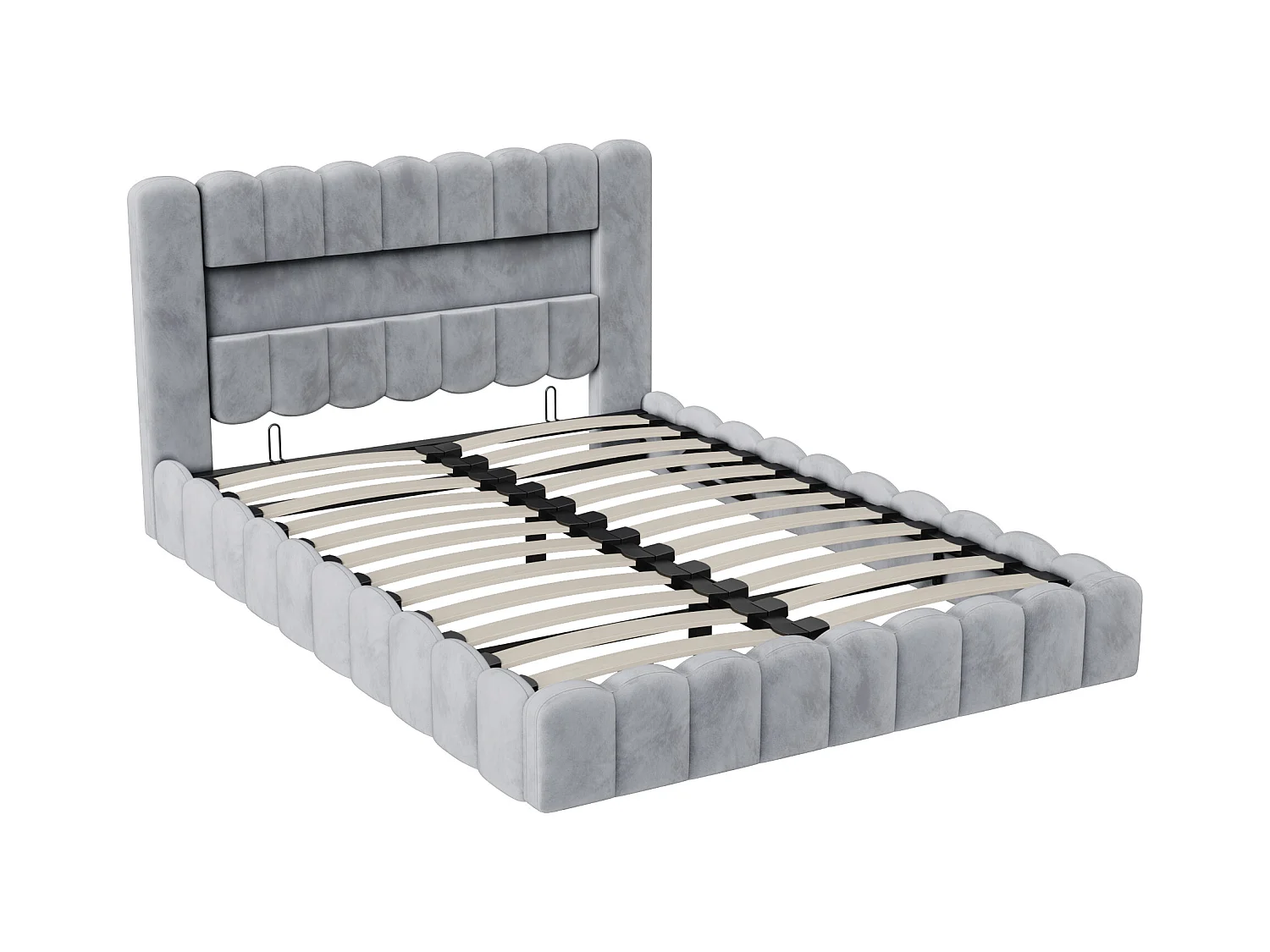 Bed 180x200cm met LED-hoofdeinde, gestoffeerd bed met opbergruimte, opbergbed, fluweel, grijs